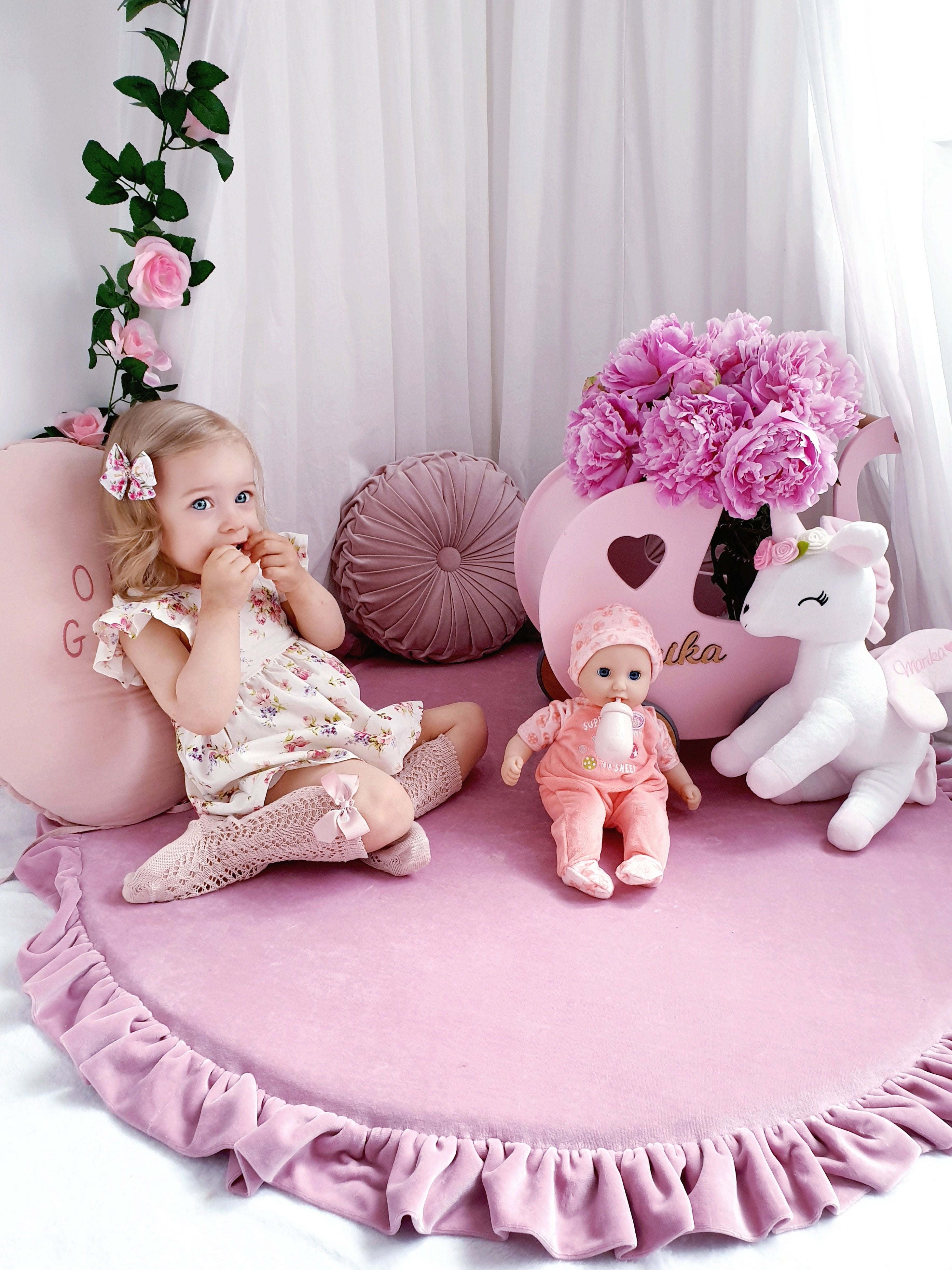 Round baby play mat 100cm with ruffle in jersey