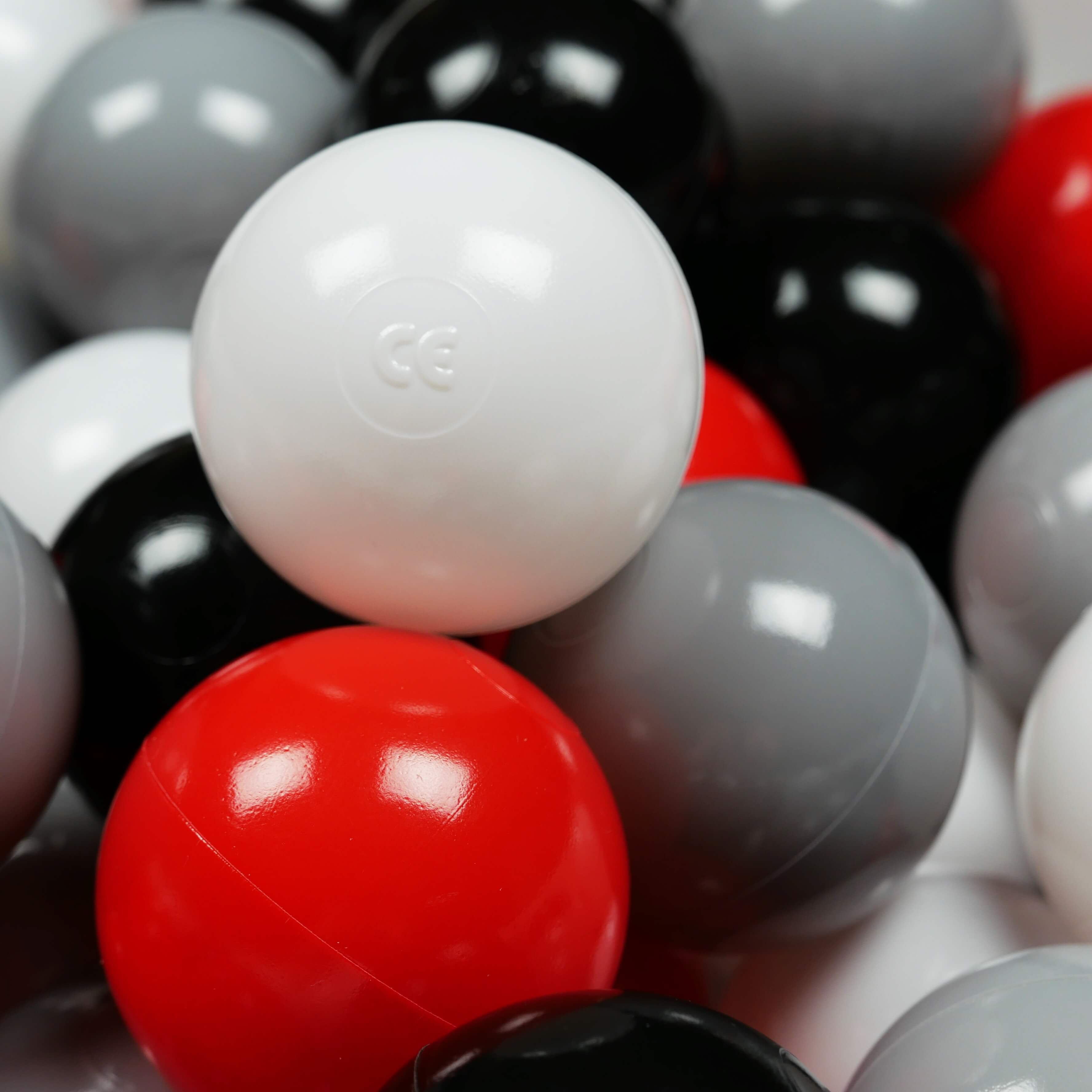 Play balls ø7cm 50 pieces white, red, black, gray