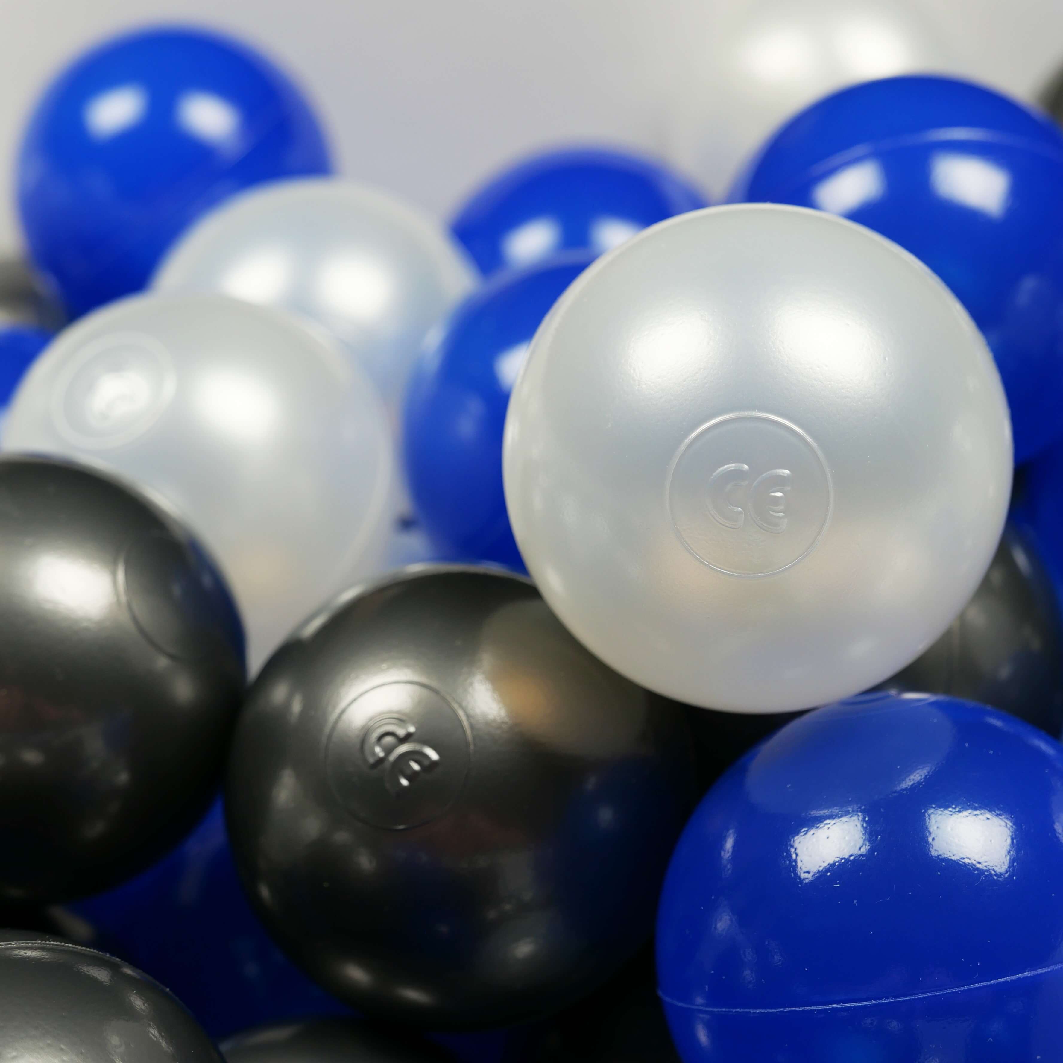Play balls ø7cm 150 pieces pearl, metallic graphite, blue