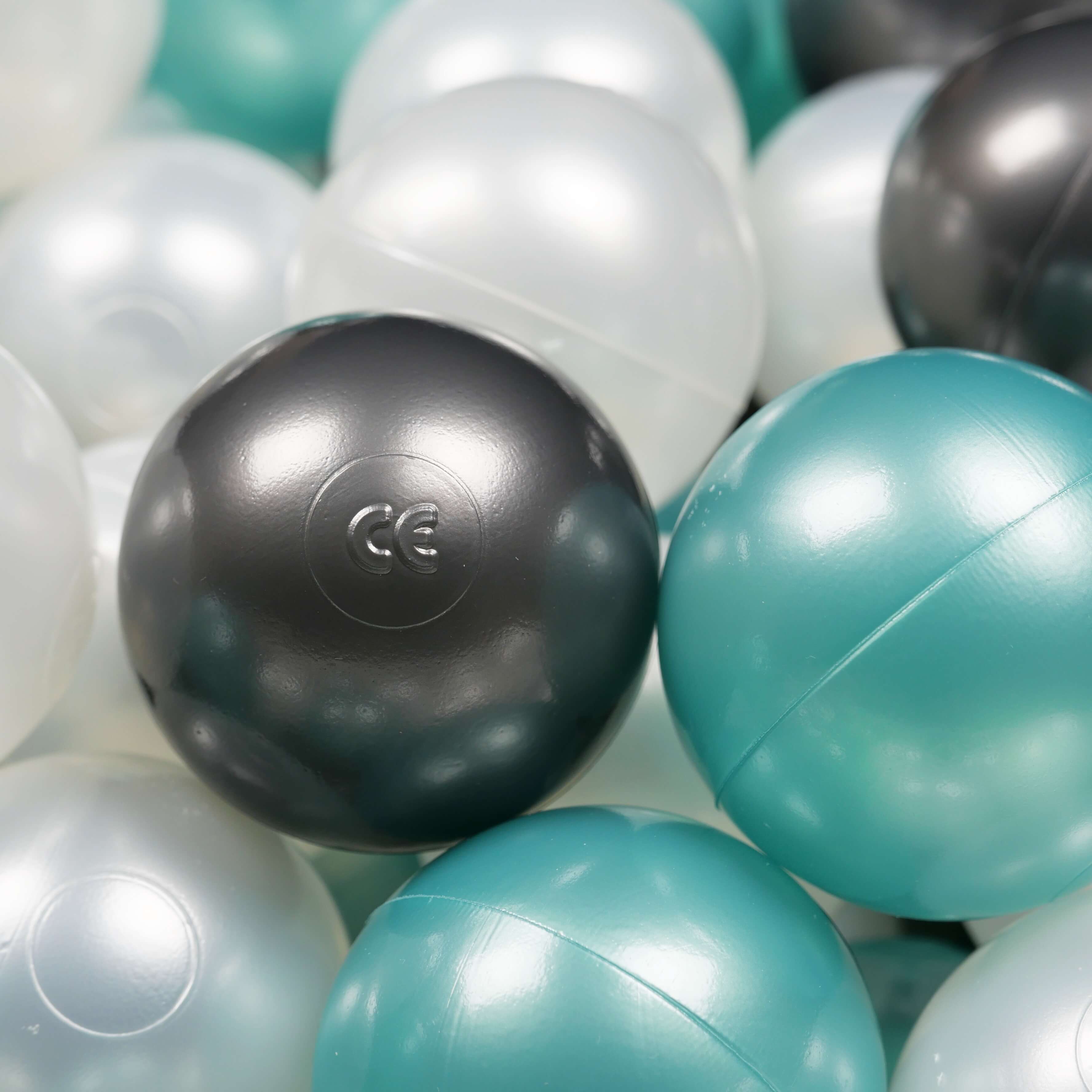 Play balls ø7cm 500 pieces pearl, metallic turquoise, metallic graphite
