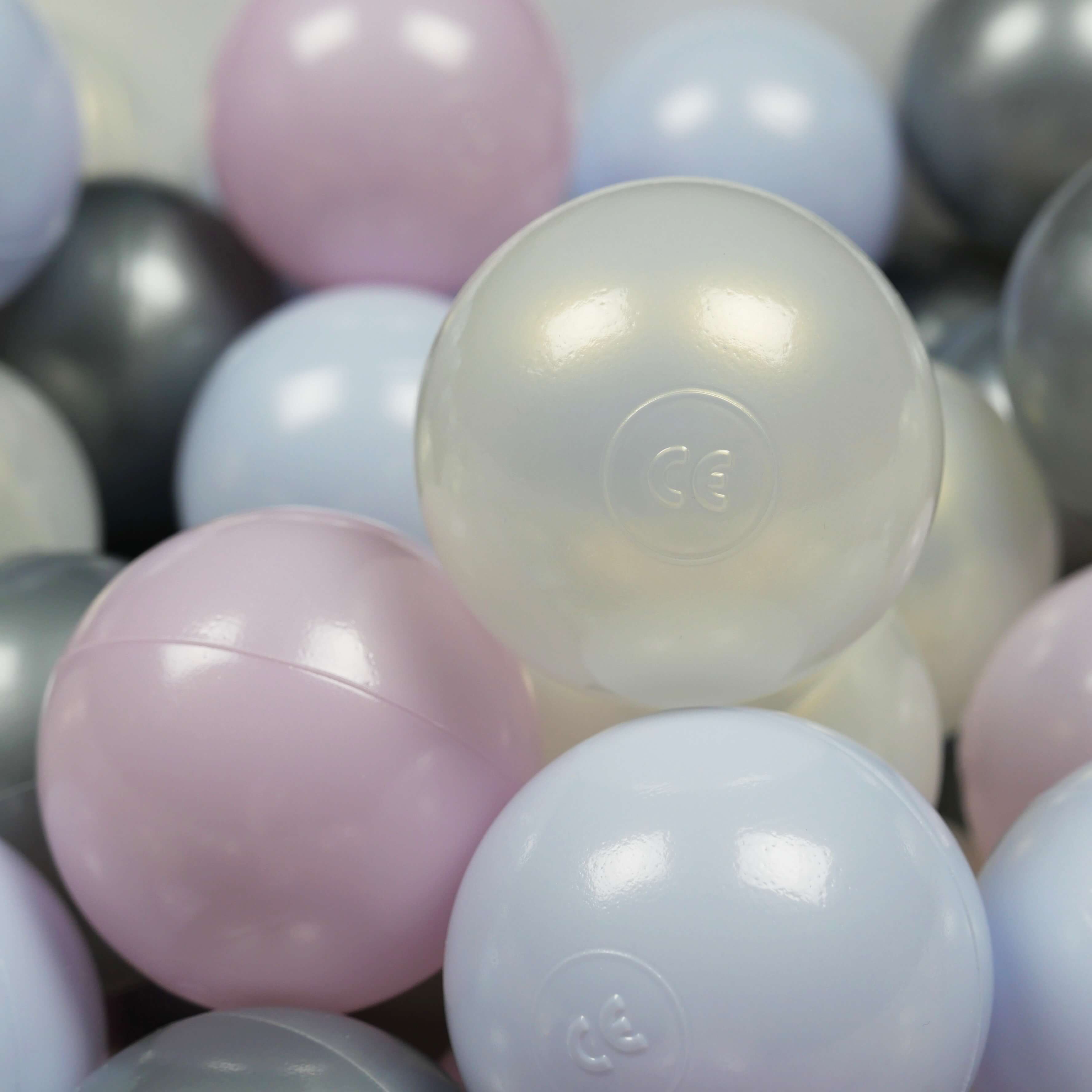 Play balls ø7cm 500 pieces pearl pink, pearl blue, iridescent, silver
