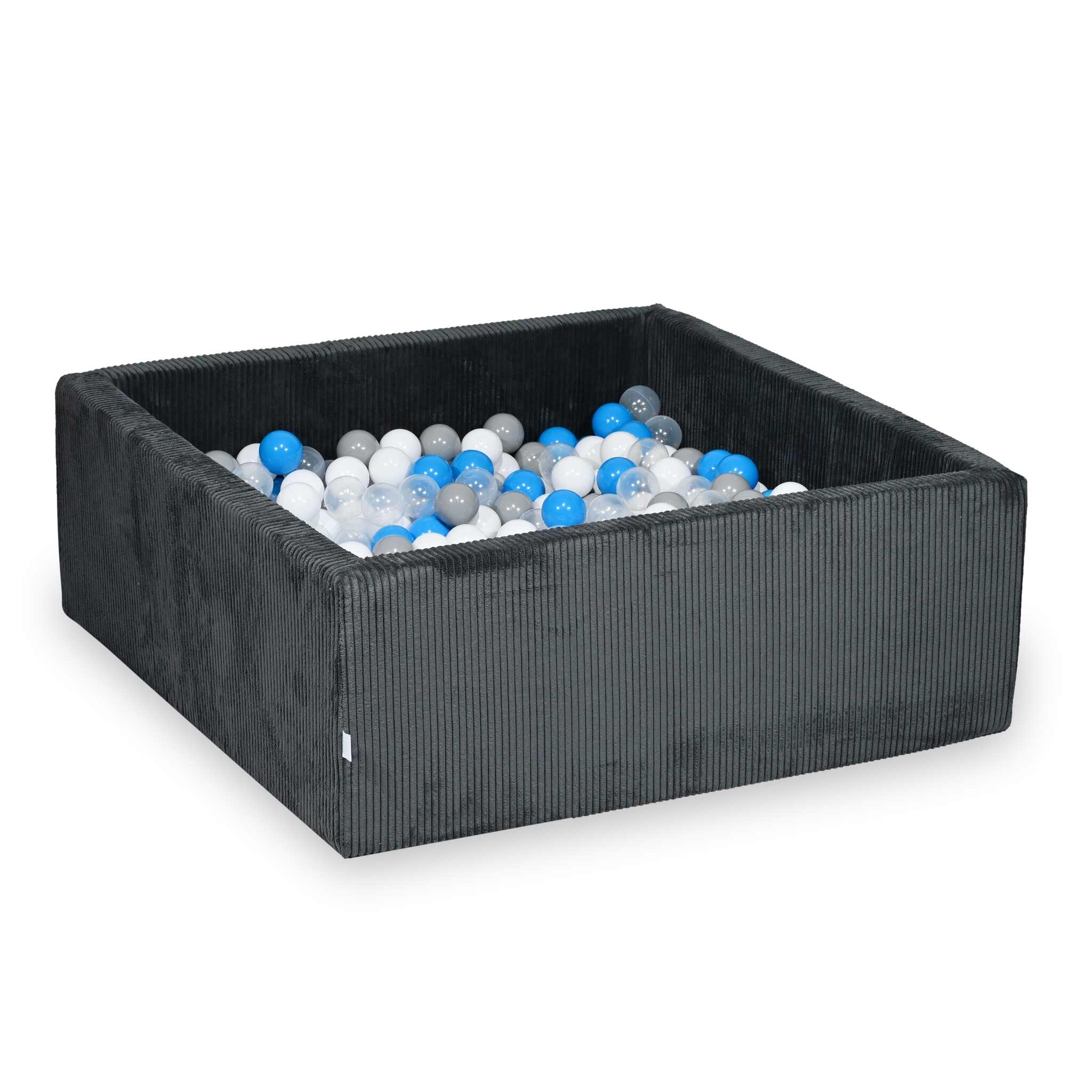 Square ball pit 110x110x40 cm in Corduroy Graphite, 600 balls