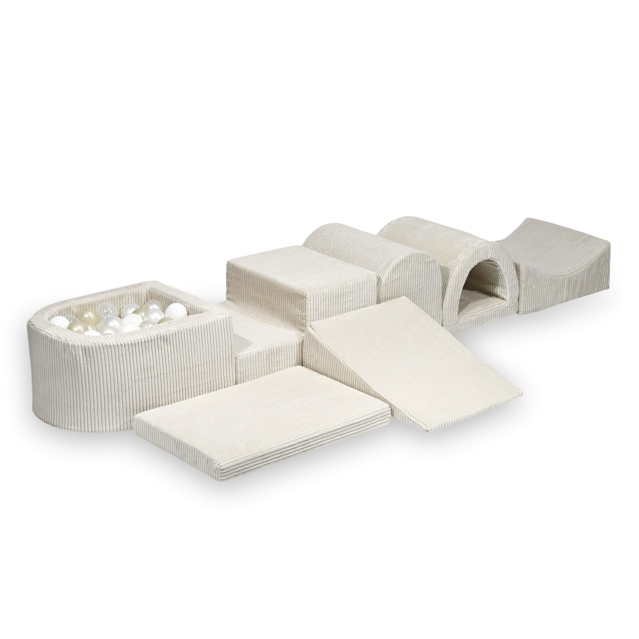 Largest foam play area with beige micro corduroy ball pit + 100 balls