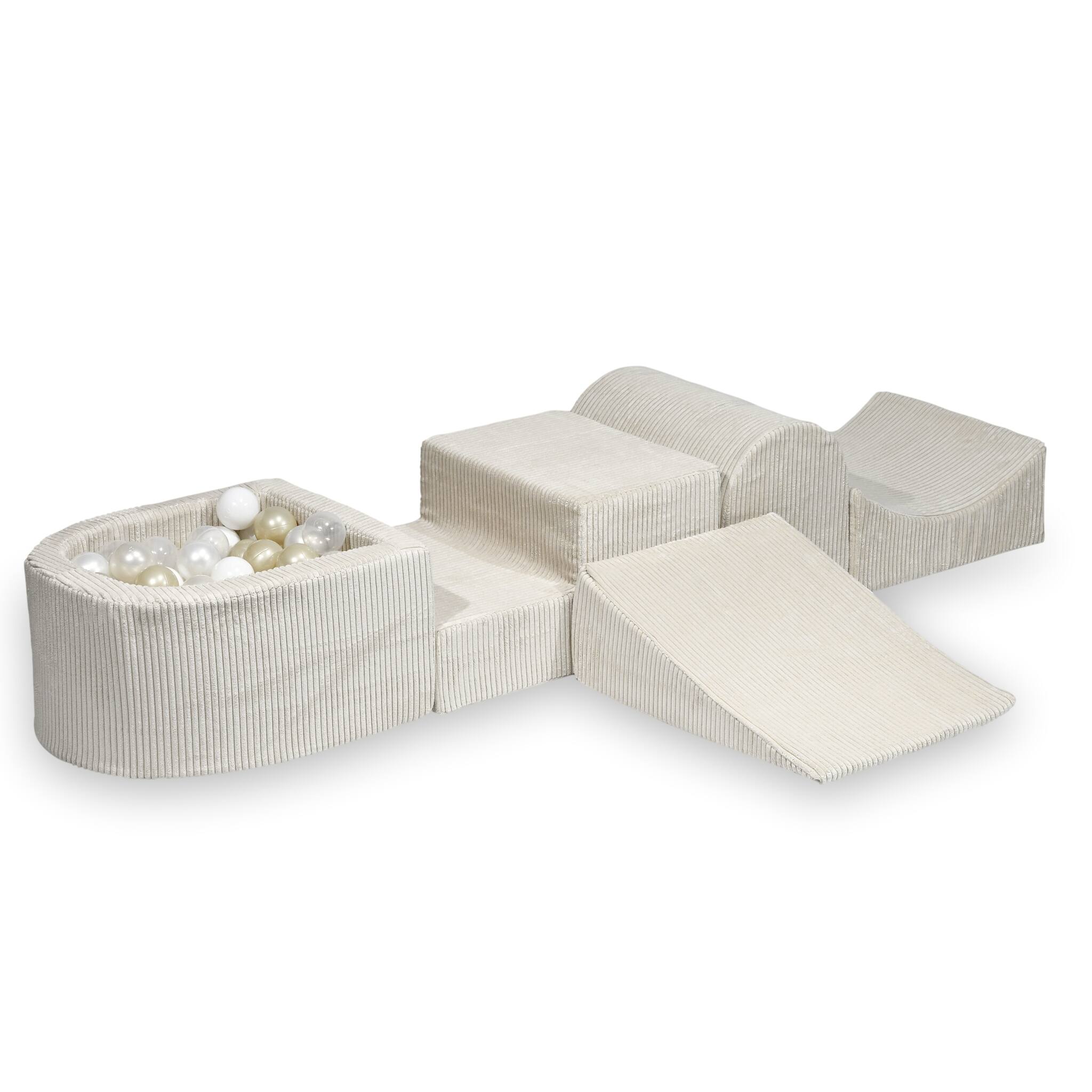 Foam playground with hill and micro corduroy beige pool + 100 balls