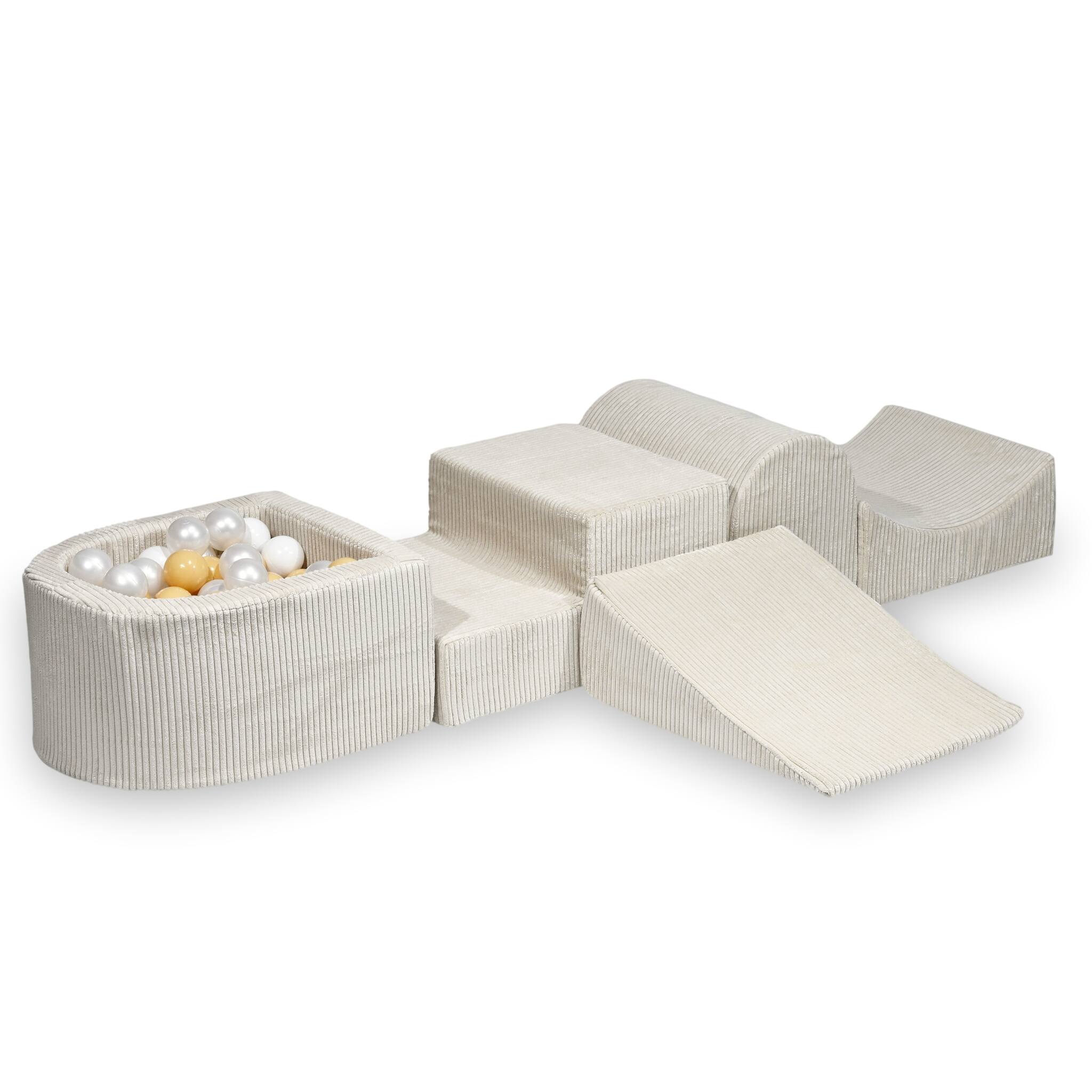Foam playground with hill and micro corduroy beige pool + 100 balls