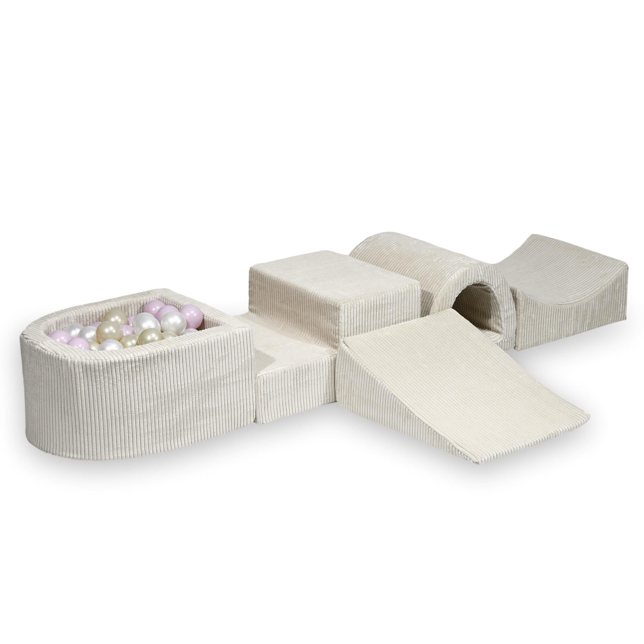 Foam play area with bridge and micro ribbed beige pool + 100 balls