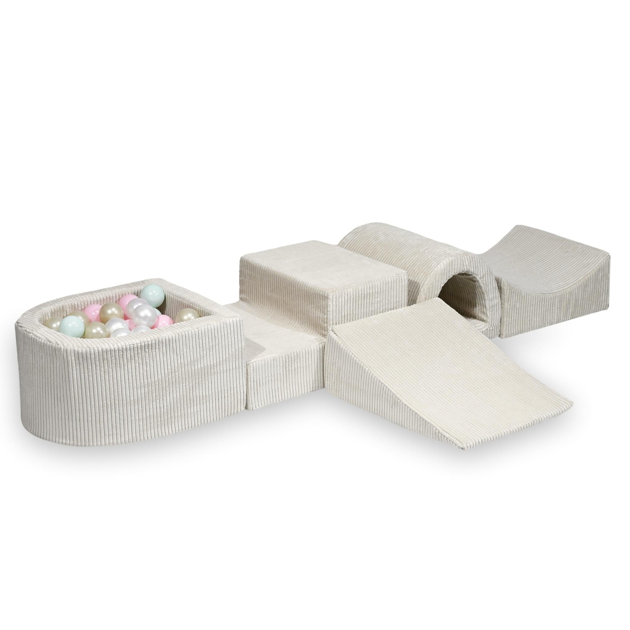 Foam play area with bridge and micro ribbed beige pool + 100 balls