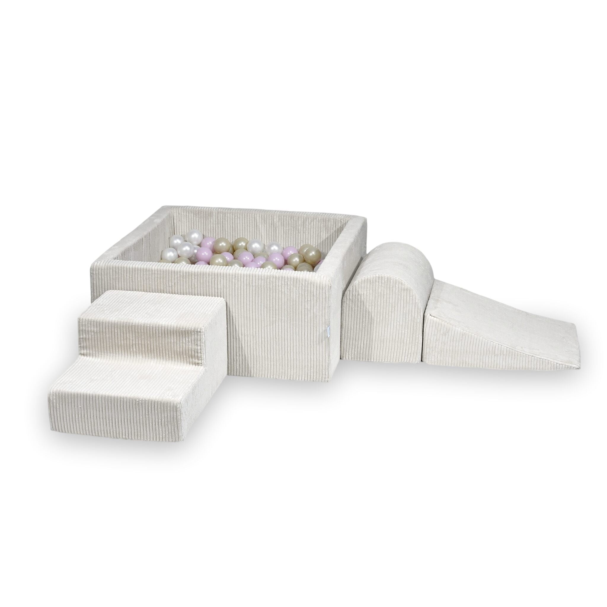 Parco giochi in schiuma con piscina con palline quadrata set da gioco per bambini 90x90x40 velluto a coste beige + 400 palline
