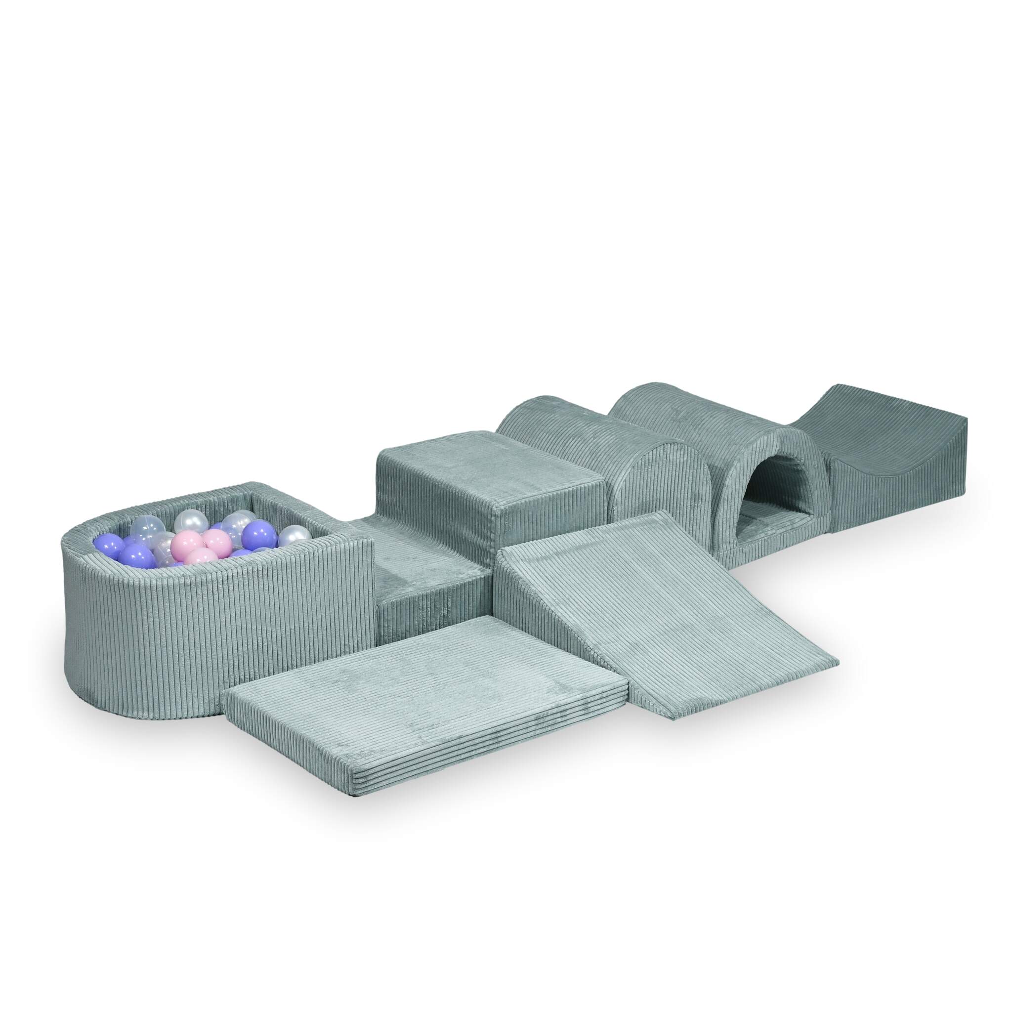 Larger foam play area with micro ribbed light mint pool + 100 balls