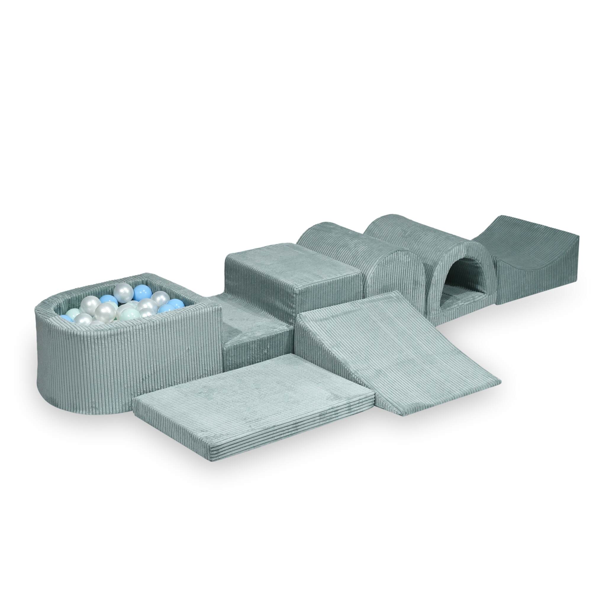 Larger foam play area with micro ribbed light mint pool + 100 balls