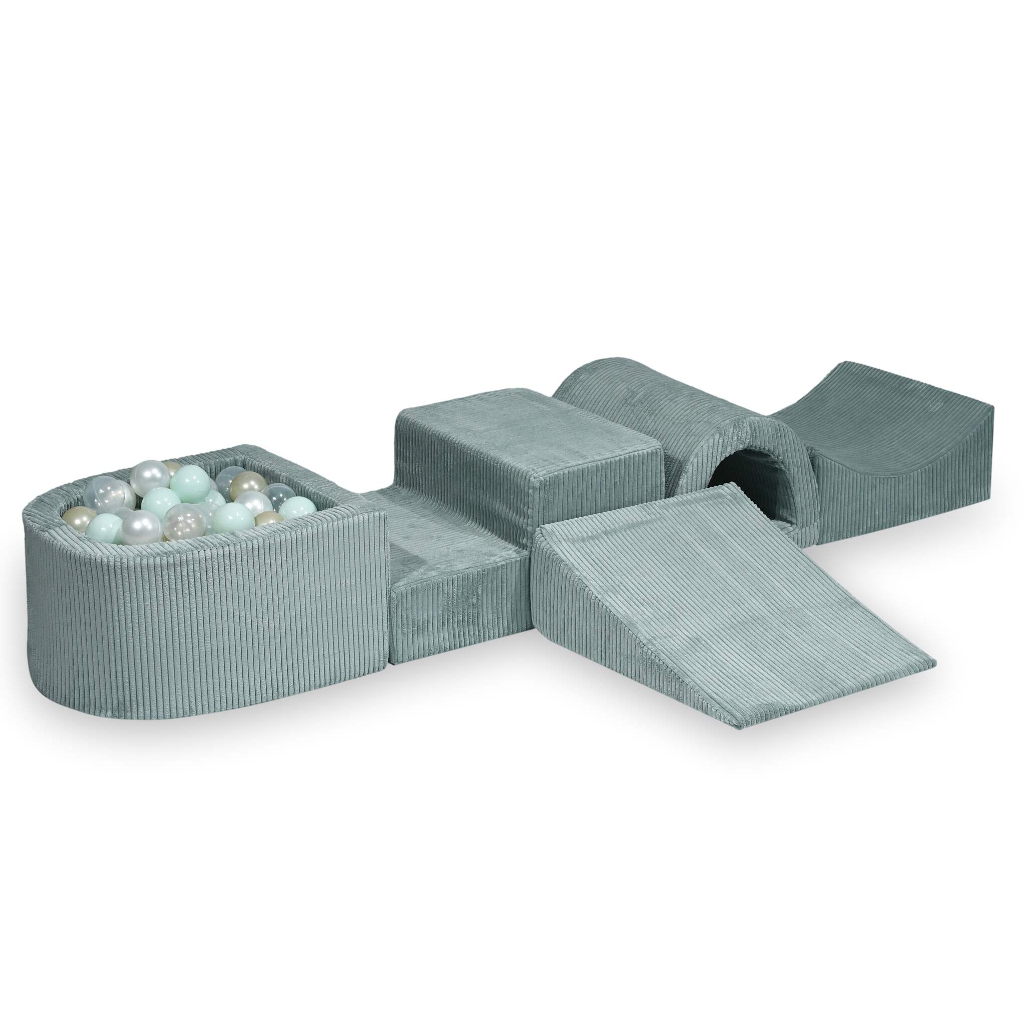 Foam play area with bridge and micro ribbed light mint pool + 100 balls