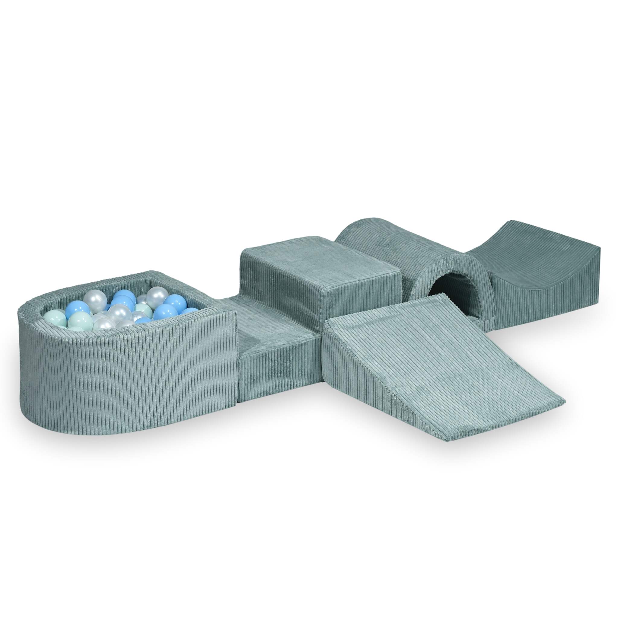Foam play area with bridge and micro ribbed light mint pool + 100 balls