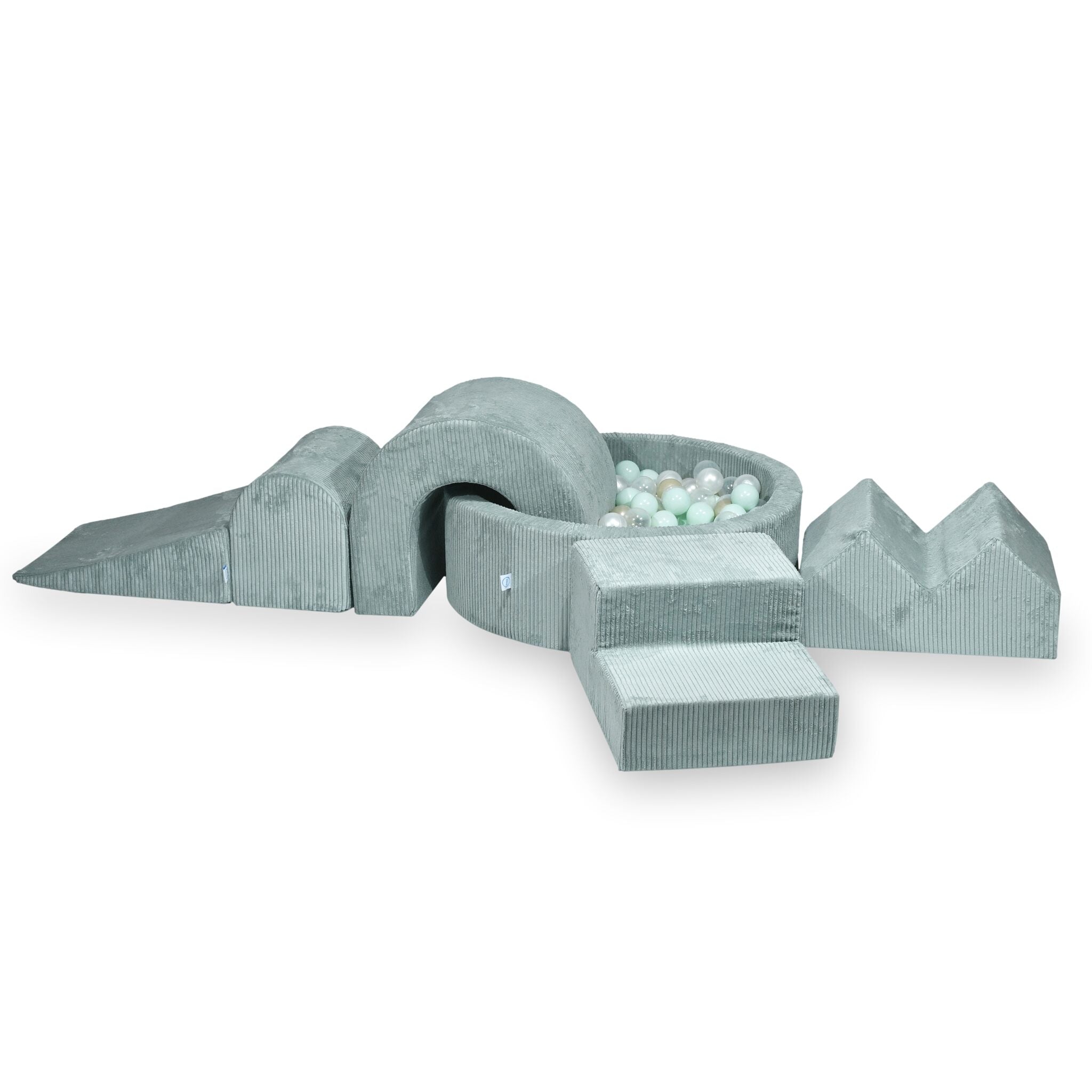 Foam play area with round pool 90x30 ribbed light mint + 5 elements + 200 balls