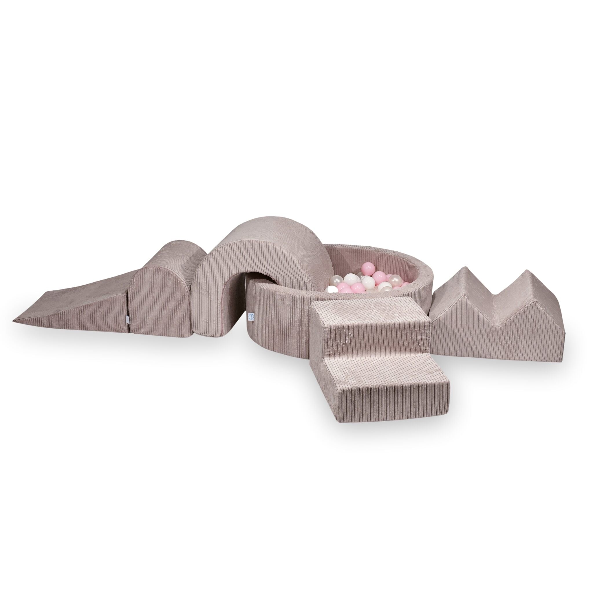 Foam play area with round pool 90x30 ribbed light pink + 5 elements + 200 balls