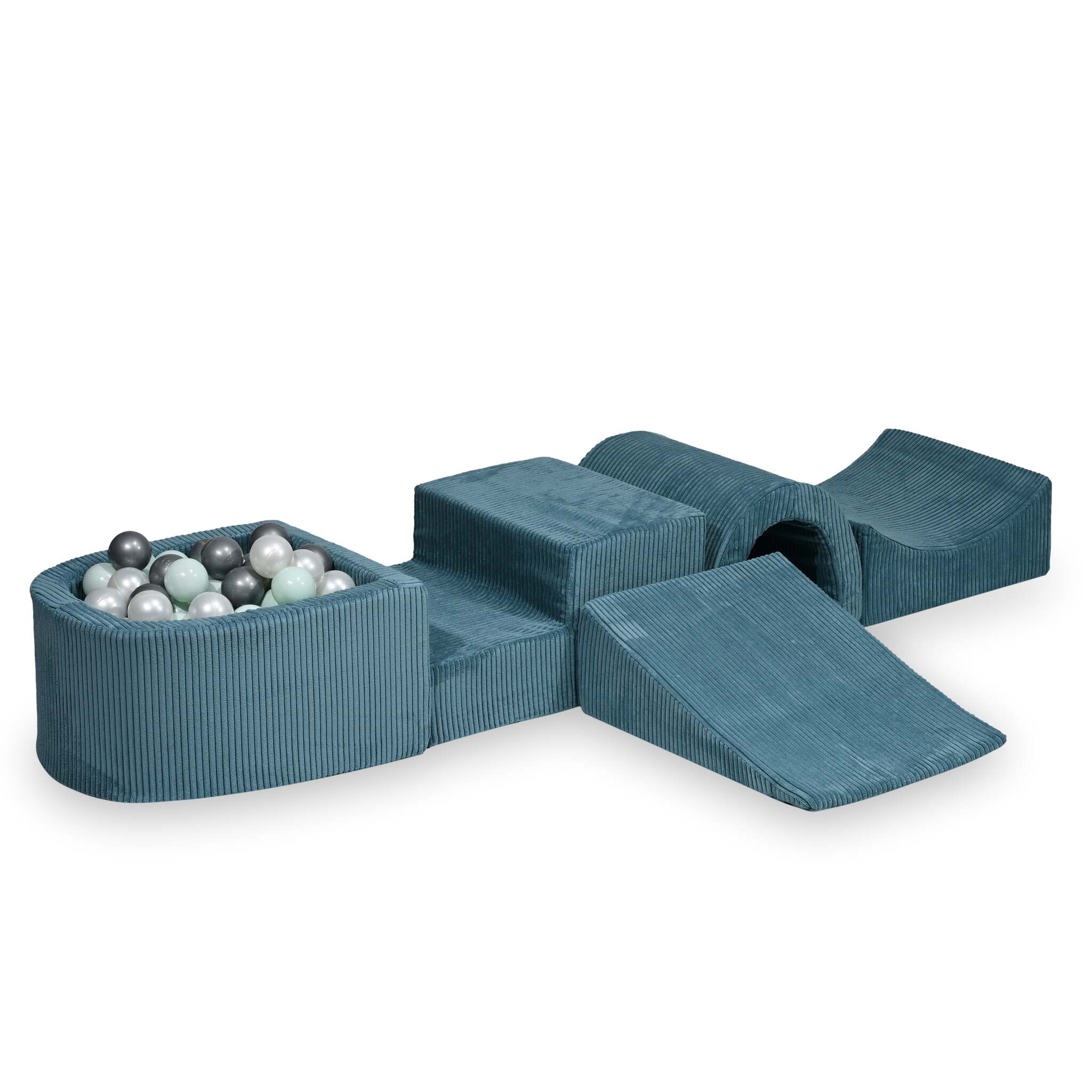 Foam play area with bridge and micro ribbed blue pool + 100 balls