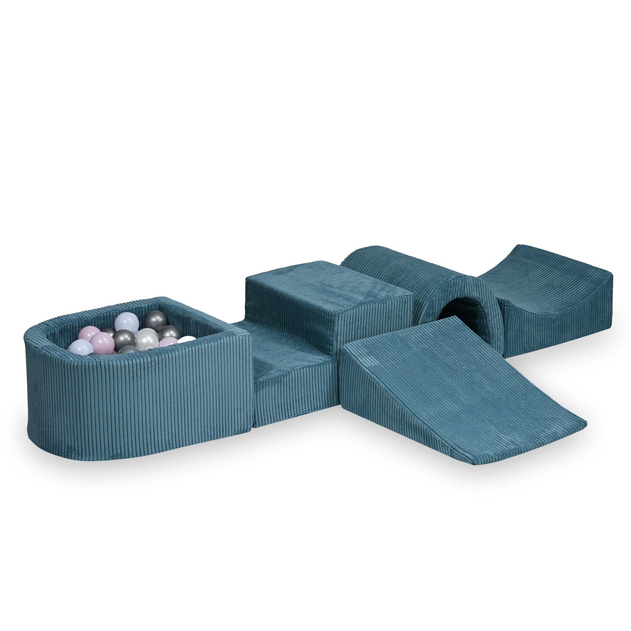 Foam play area with bridge and micro ribbed blue pool + 100 balls