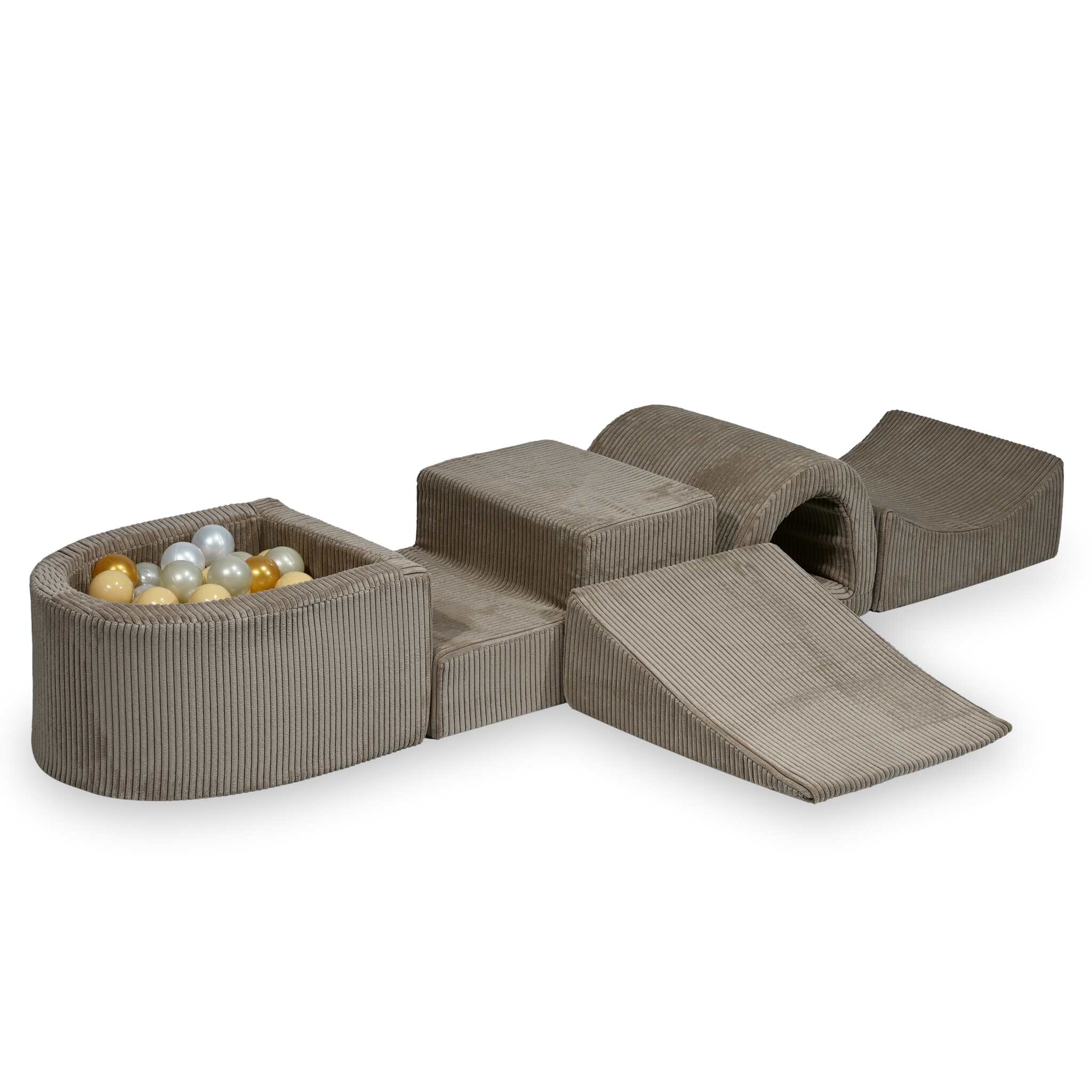 Foam play area with bridge and micro ribbed toffee pool + 100 balls