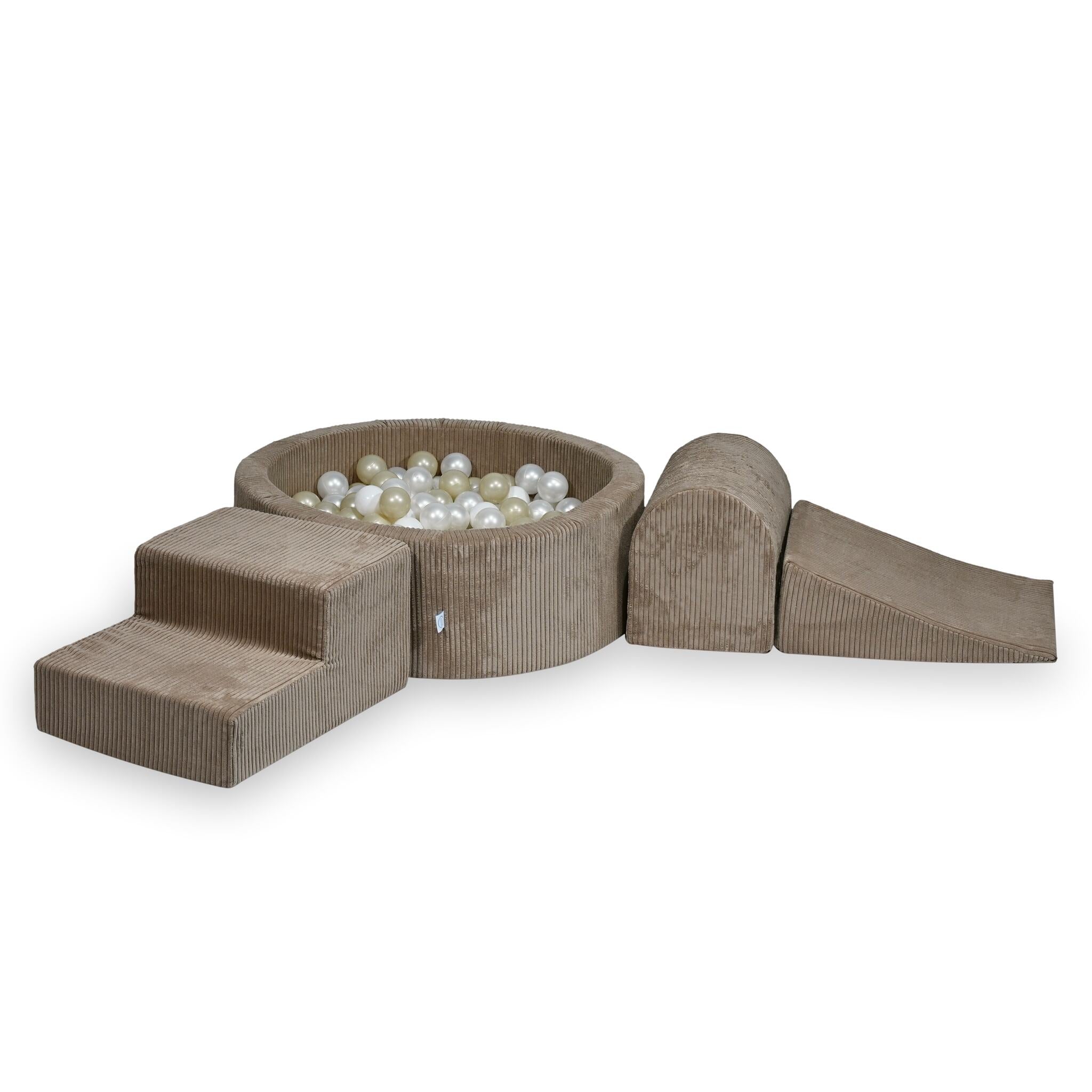 Foam playground with round pool 90x30 corduroy toffee +200 balls