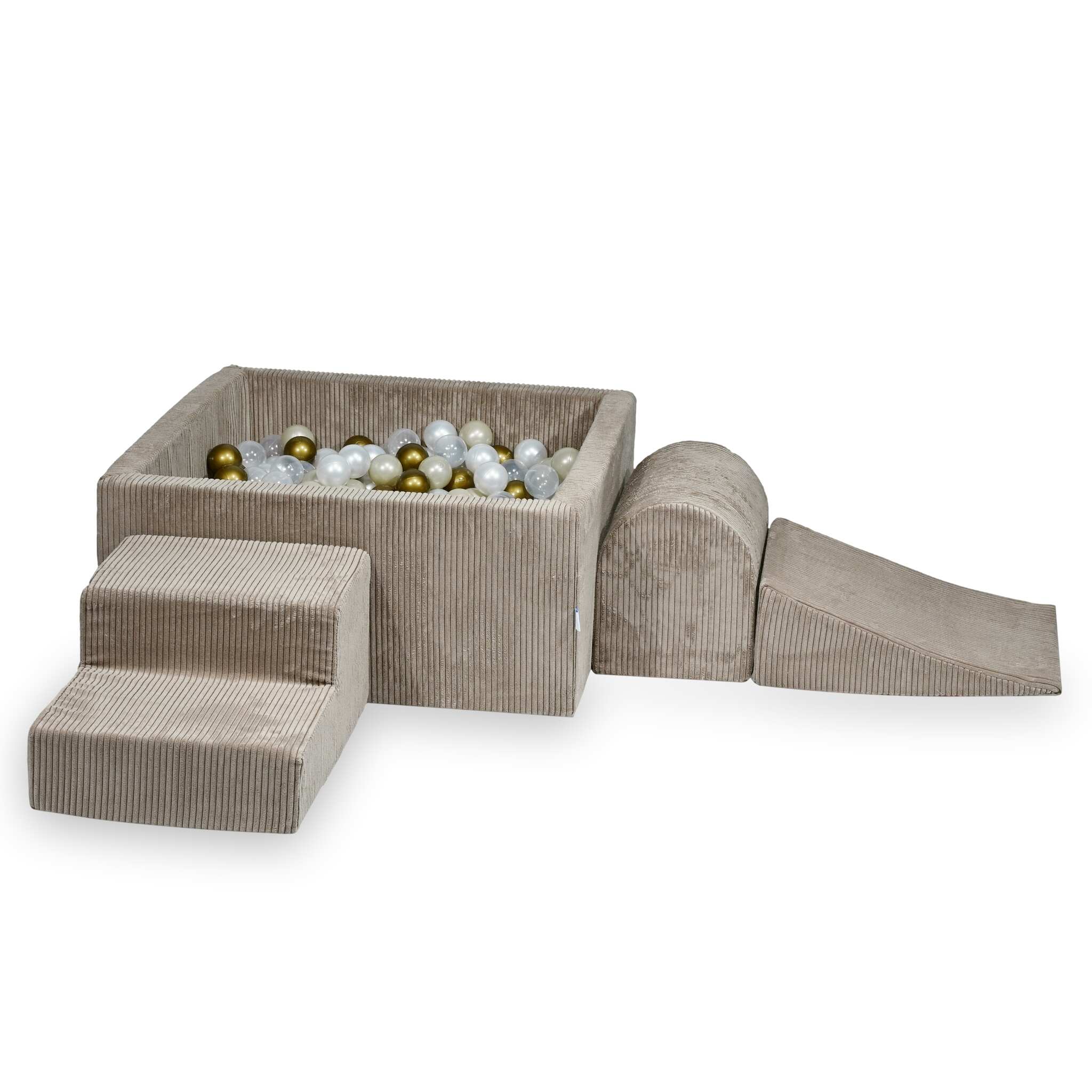 Parco giochi in schiuma con piscina con palline quadrata set da gioco per bambini 90x90x40 velluto a coste toffee + 400 palline