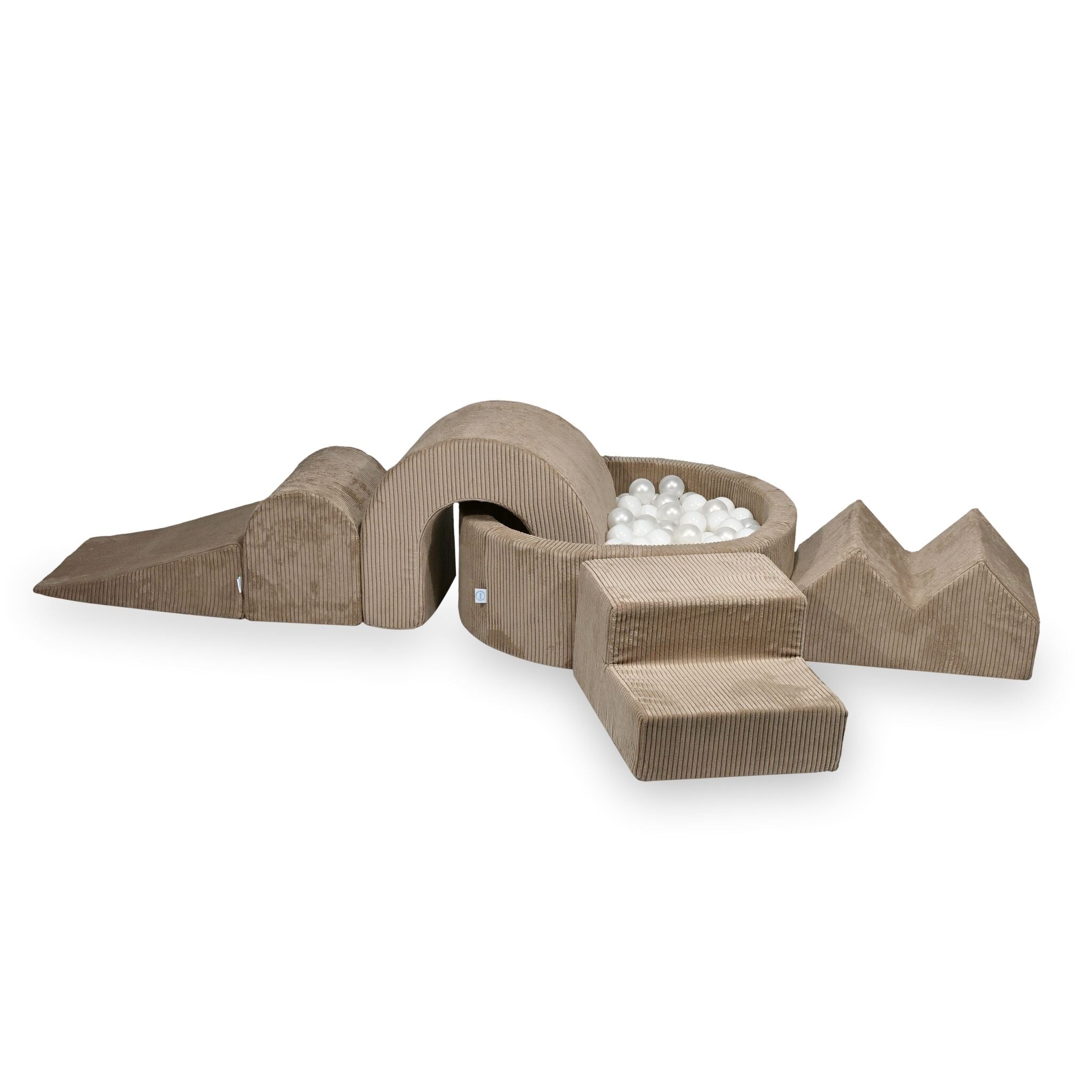 Foam play area with round ribbed toffee pool 90x30 + 5 elements + 200 balls