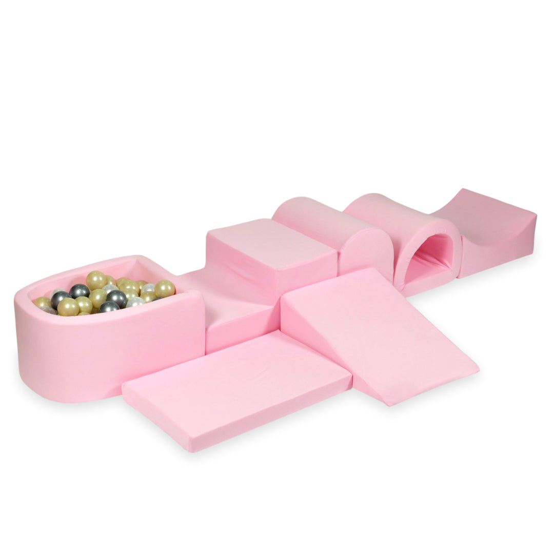 Largest foam play area with powder pink micro ball pit + 100 balls