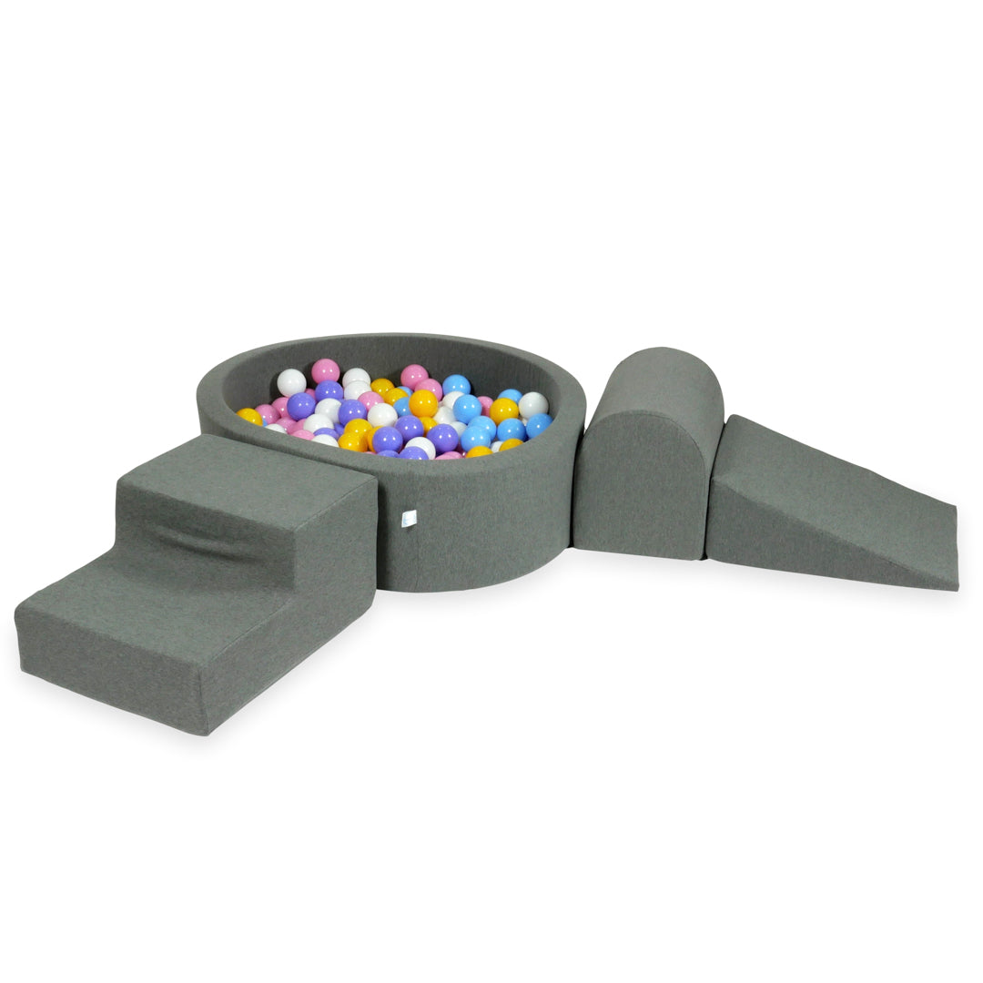 Foam play area with round pool 90x30 gray + 200 balls