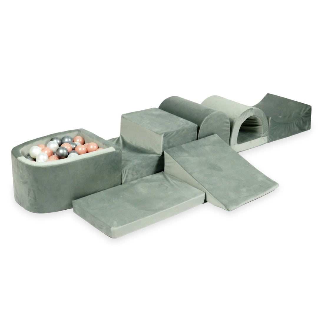 Largest foam play area with gray micro velvet ball pit + 100 balls