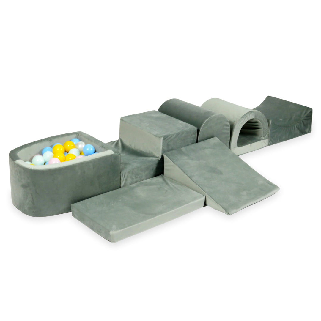 Largest foam play area with gray micro velvet ball pit + 100 balls