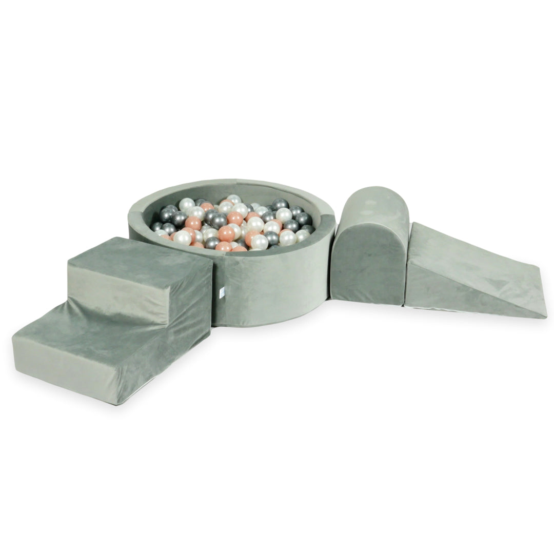 Foam play area with round pool 90x30 velvet gray + 200 balls