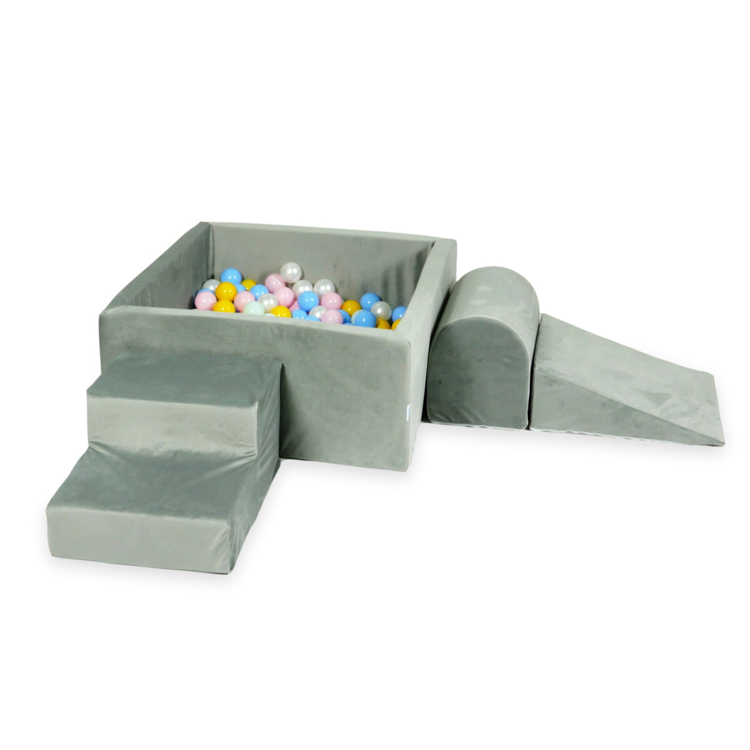 Foam play area with square ball pit children's play set 90x90x40 velvet gray + 400 balls