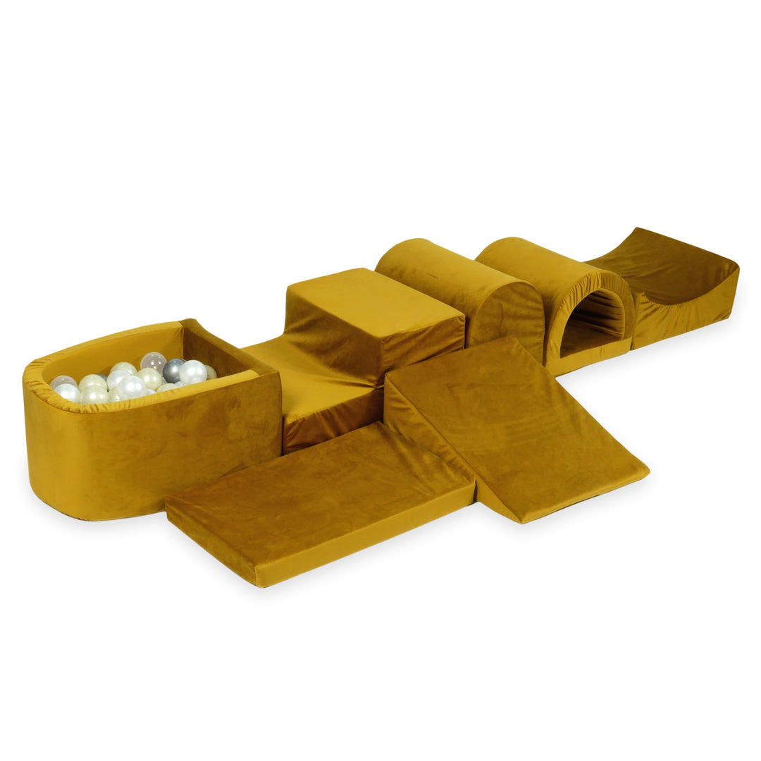 Largest foam play area with gold micro velvet ball pit + 100 balls