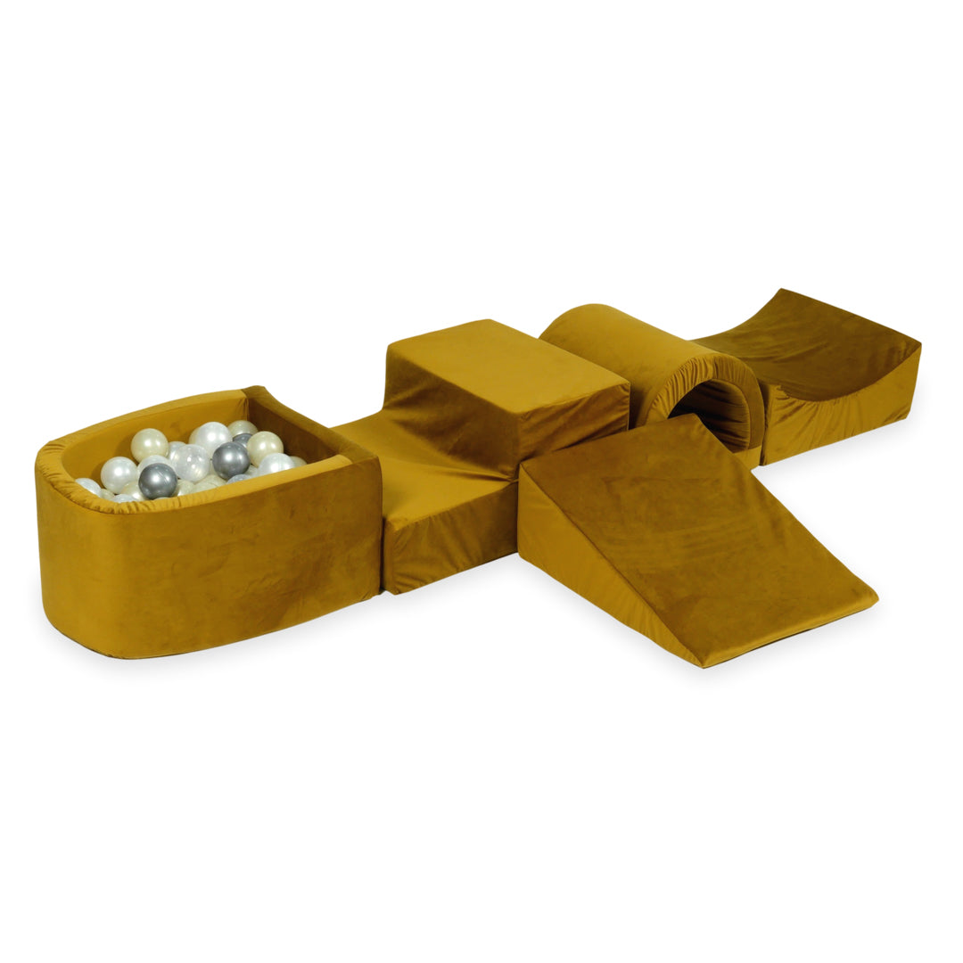 Foam play area with bridge and micro velvet gold pool + 100 balls