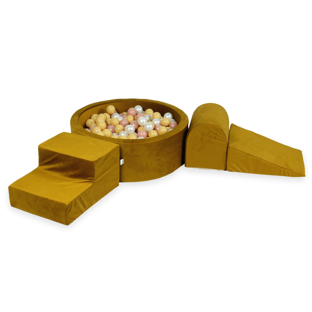 Foam play area with round pool 90x30 velvet gold + 200 balls