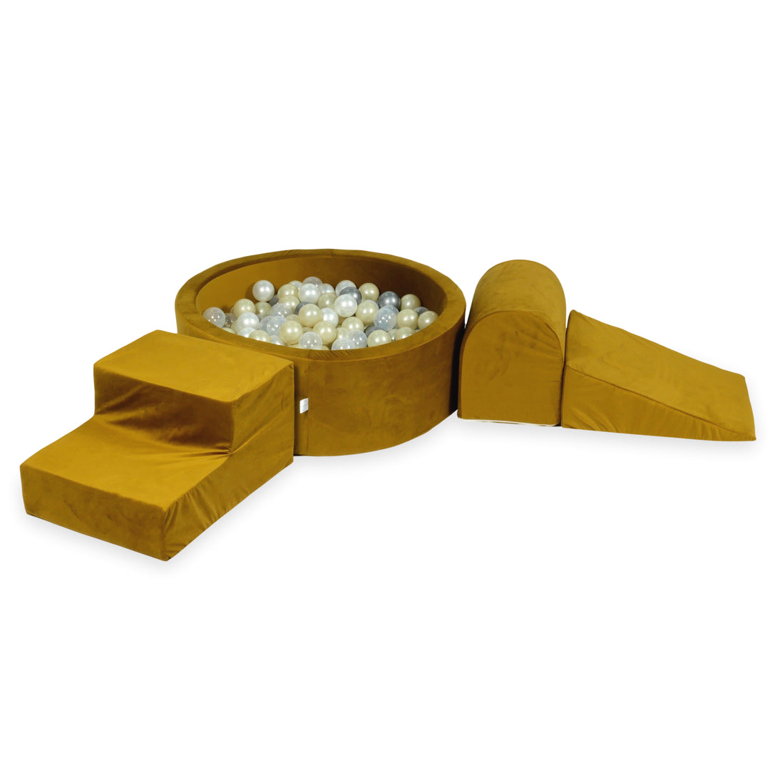 Foam play area with round pool 90x30 velvet gold + 200 balls