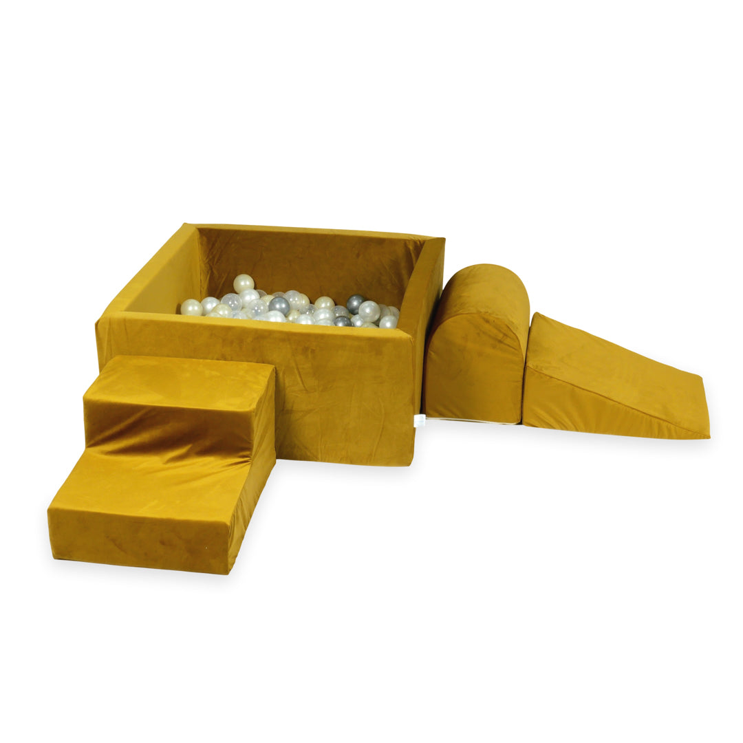 Foam play area with square ball pit children's play set 90x90x40 velvet gold + 400 balls
