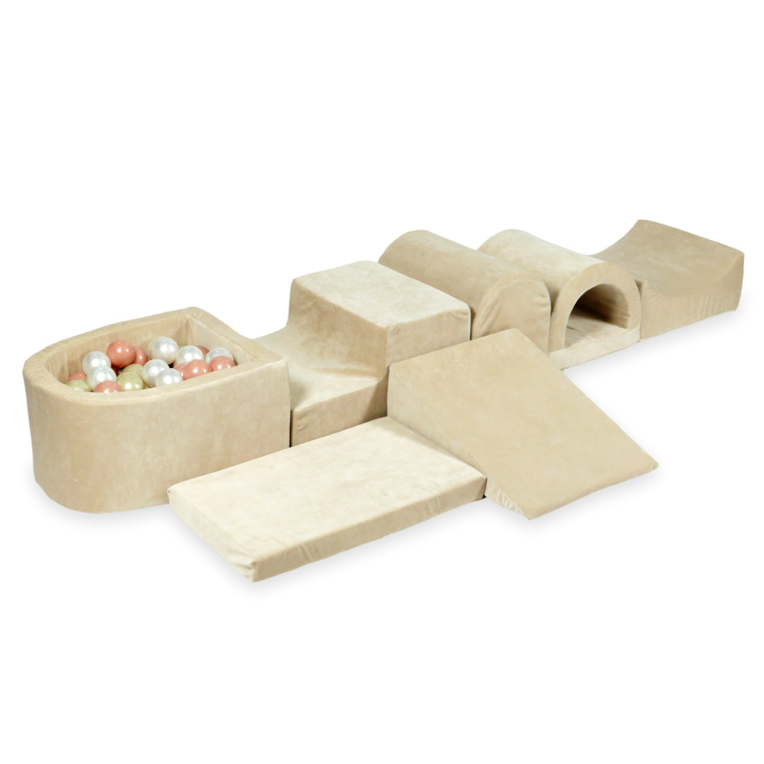 Largest foam play area with beige soft micro velvet ball pit + 100 balls