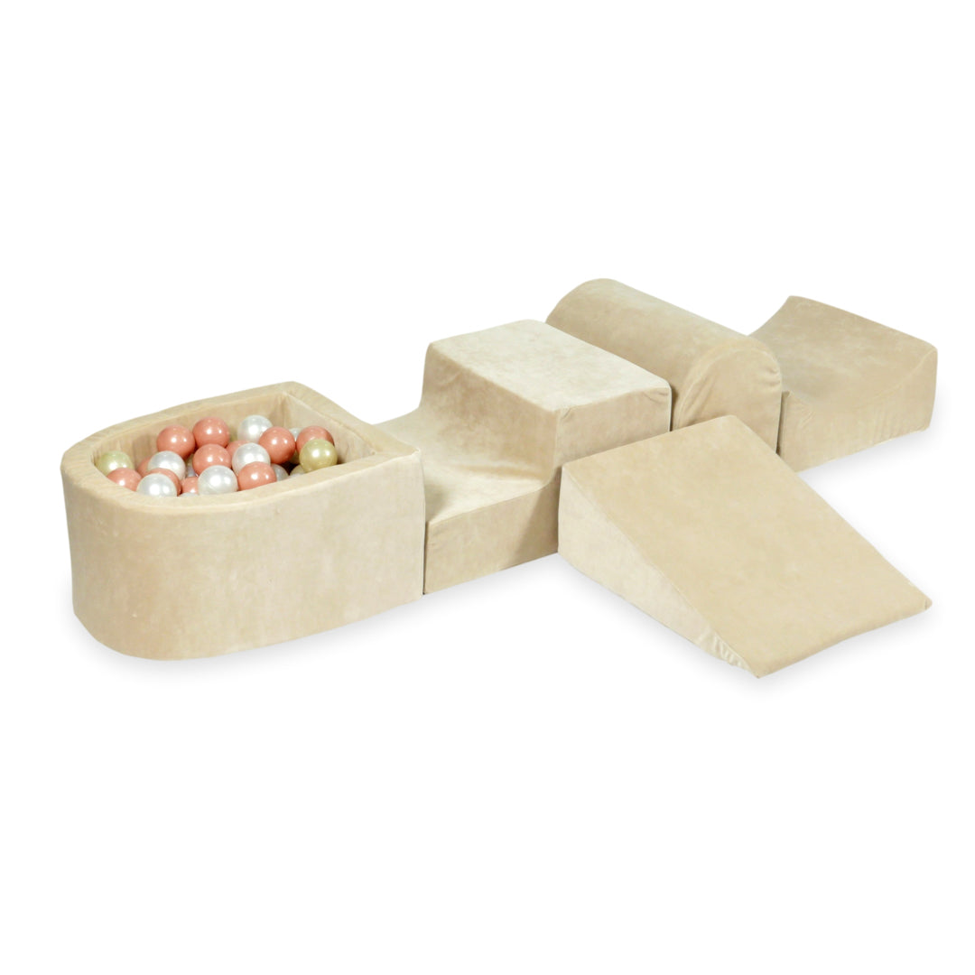 Foam play area with hill and micro velvet soft beige pool + 100 balls