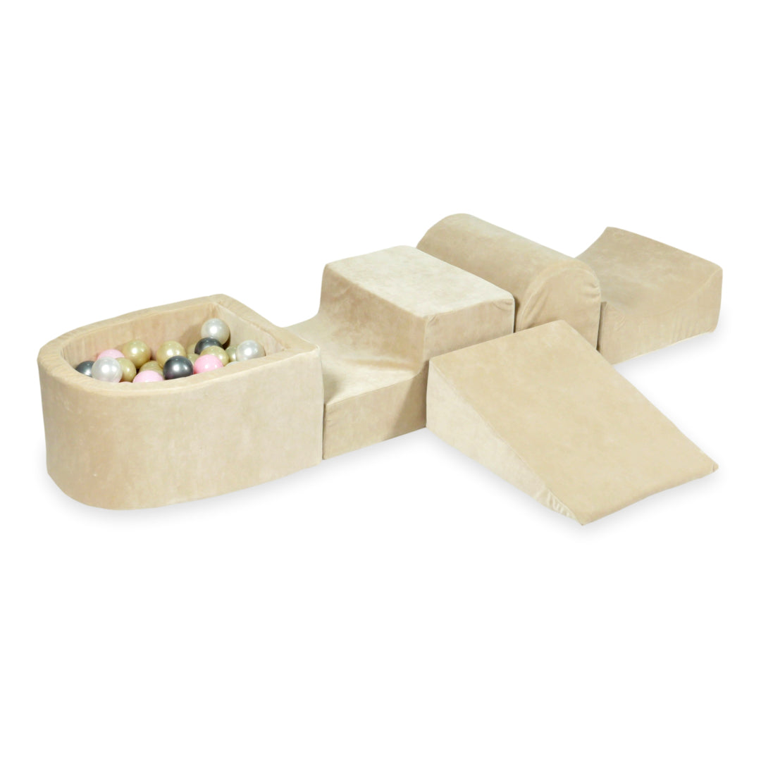 Foam play area with hill and micro velvet soft beige pool + 100 balls