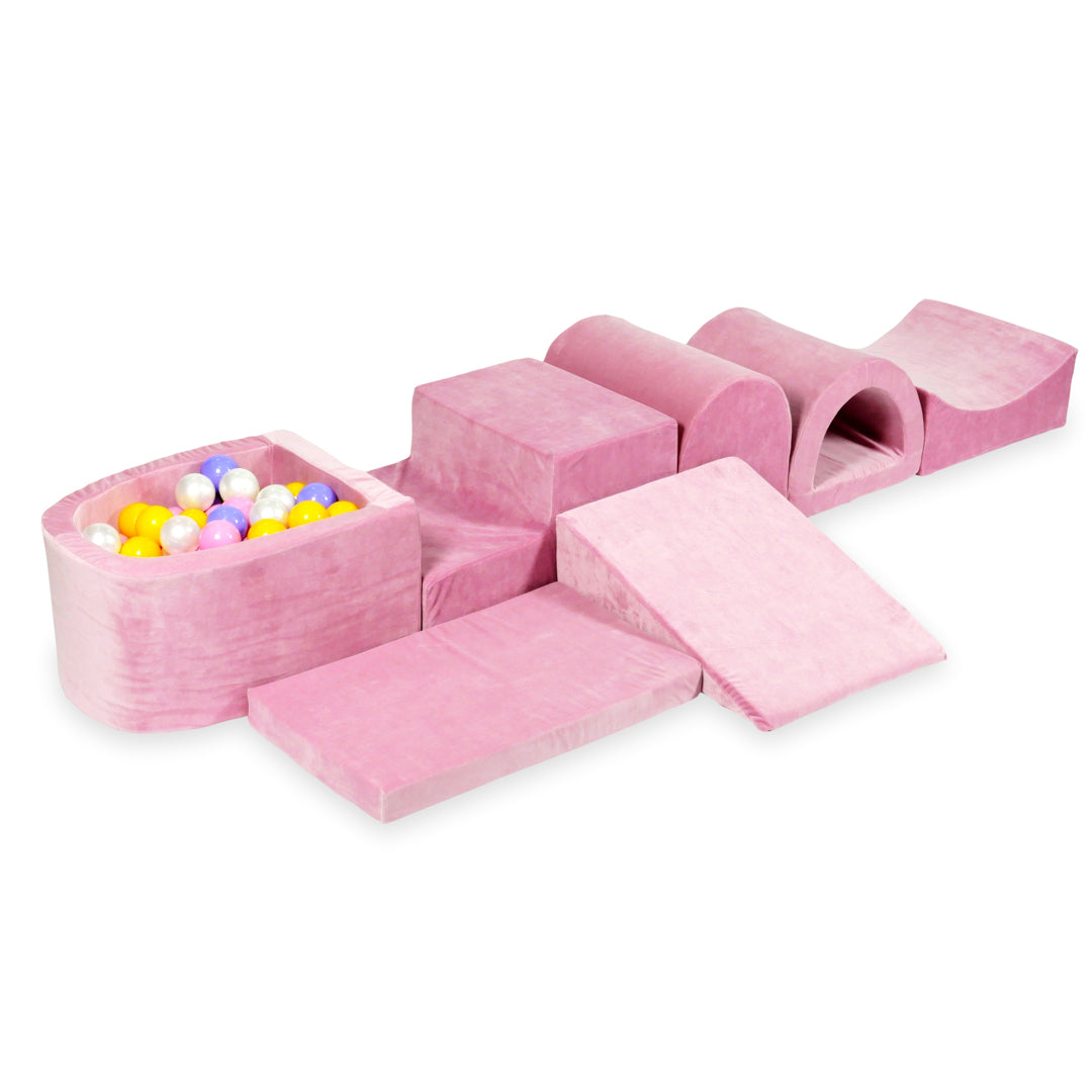 Largest foam play area with soft rose micro velvet ball pit + 100 balls