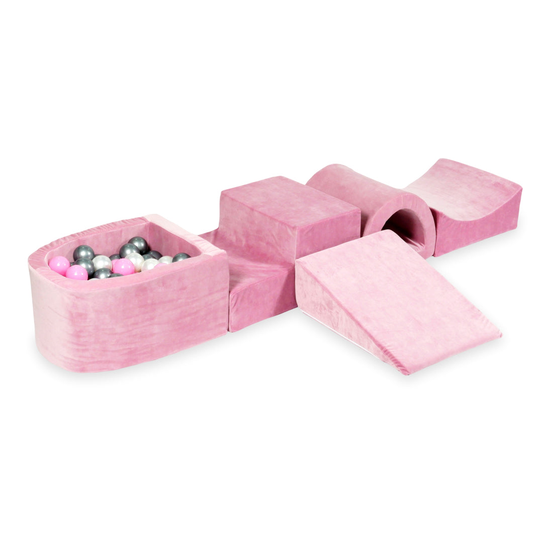 Foam play area with bridge and micro velvet soft pink pool + 100 balls