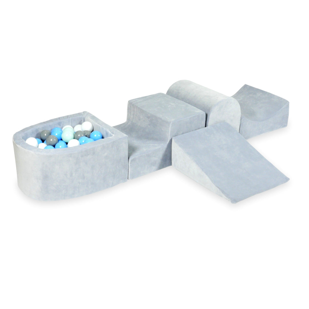 Foam Play Area with Hill and Micro Velvet Soft Light Gray Ball Pit + 100 balls