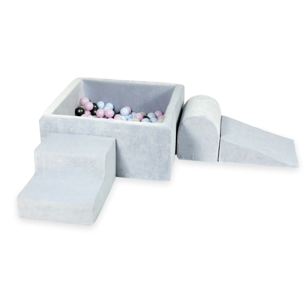 Foam play area with square ball pit children's play set 90x90x40 velvet soft light gray + 400 balls