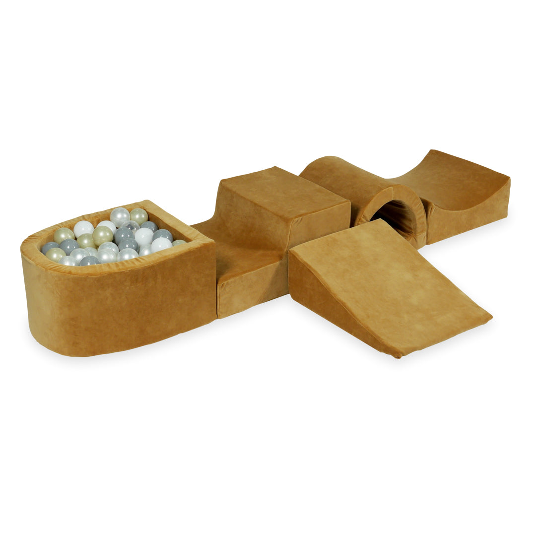Foam play area with bridge and micro velvet soft caramel pool + 100 balls