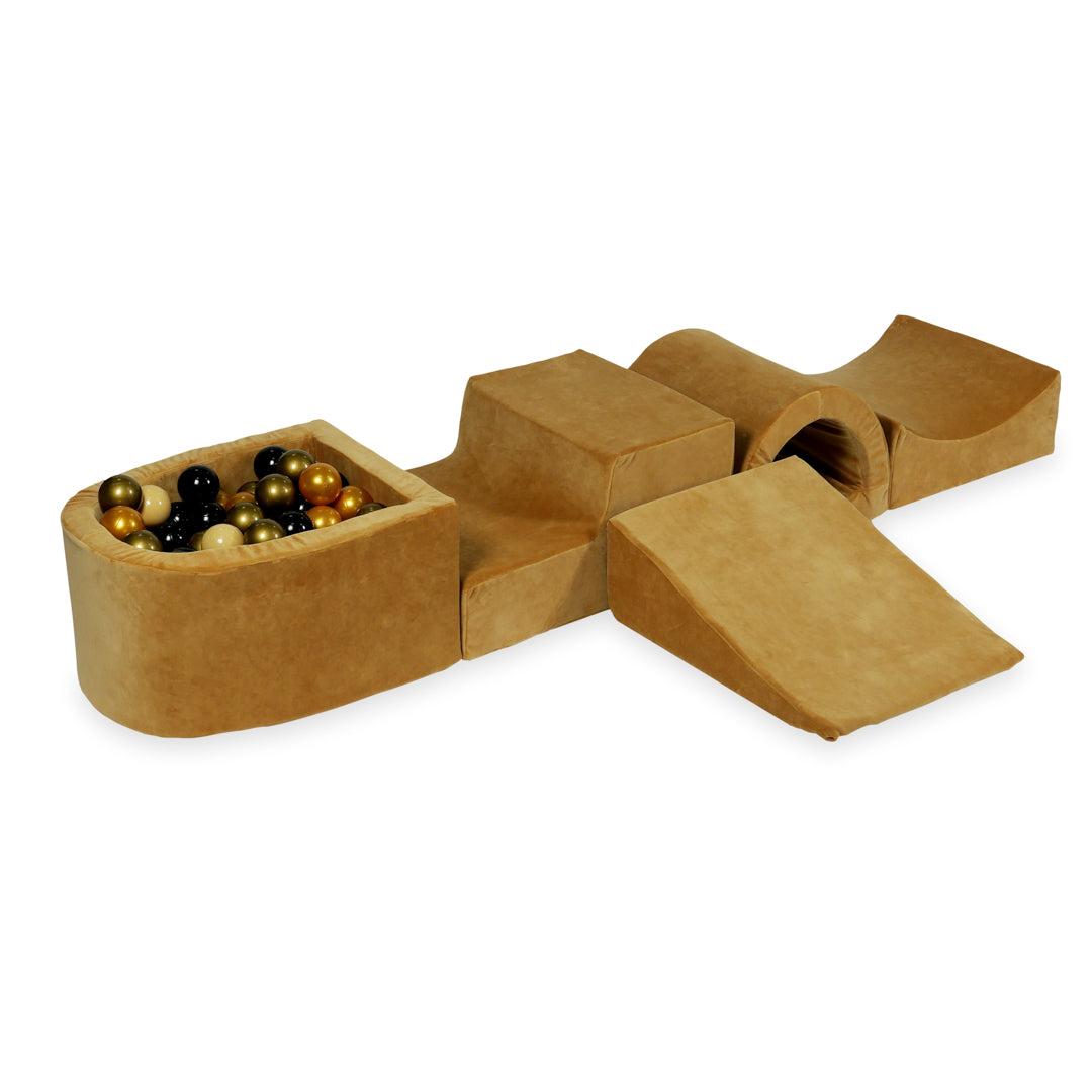 Foam play area with bridge and micro velvet soft caramel pool + 100 balls