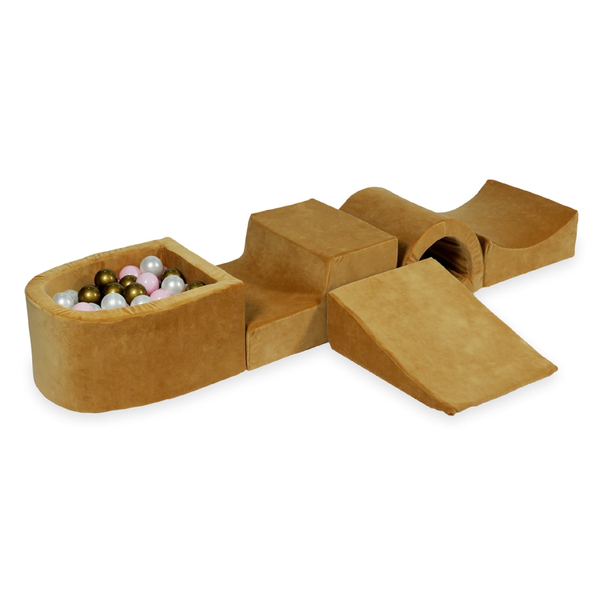 Foam play area with bridge and micro velvet soft caramel pool + 100 balls