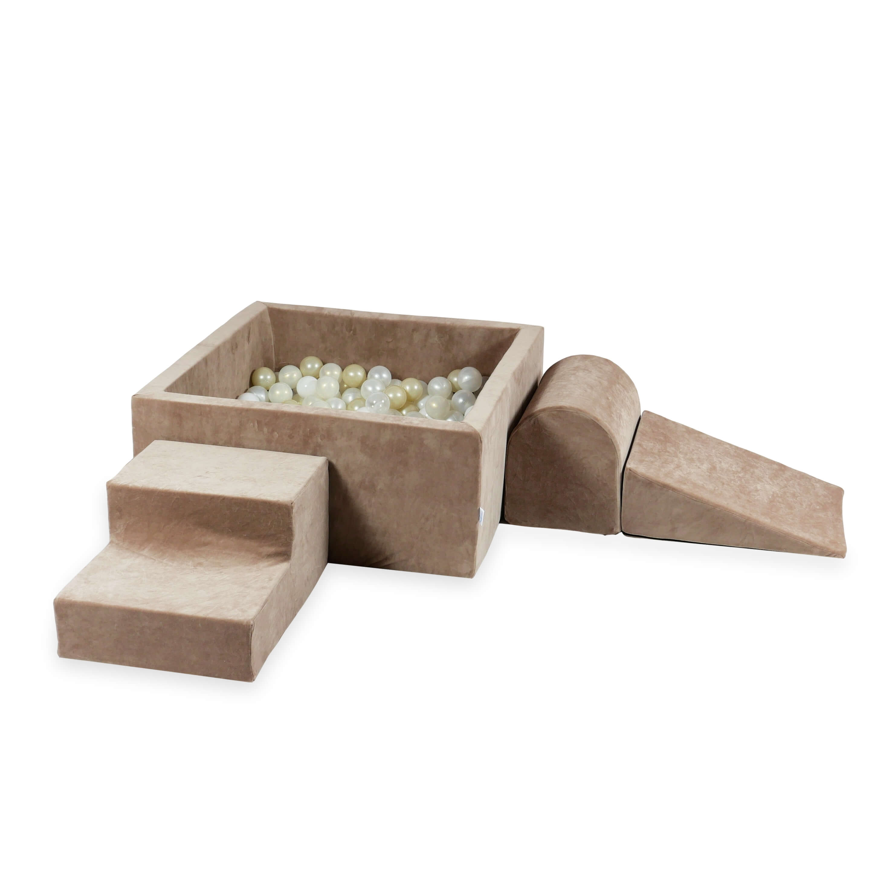 Foam play area with square ball pit children's play set 90x90x40 velvet soft brown + 400 balls