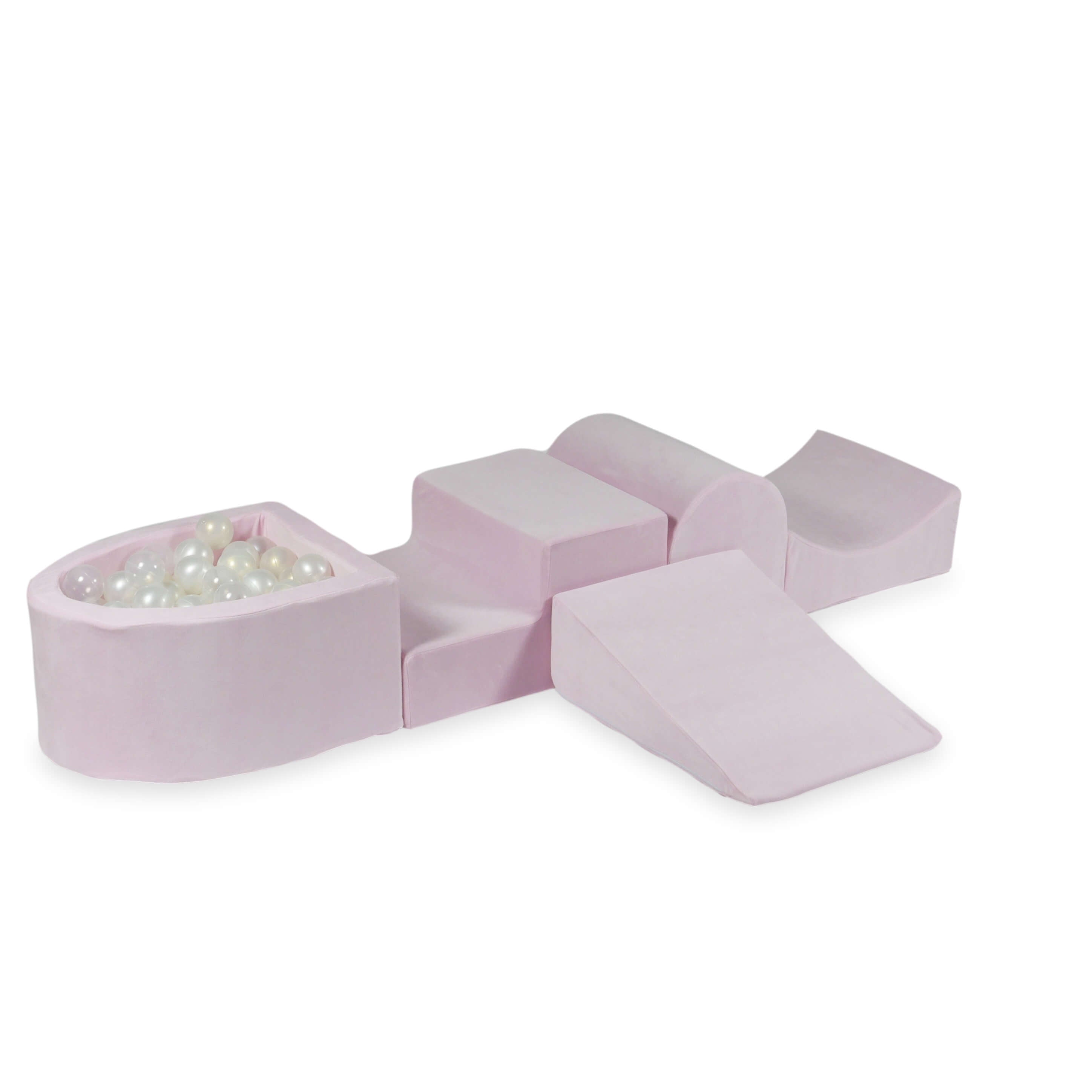 Foam play area with hill and micro velvet soft light pink pool + 100 balls