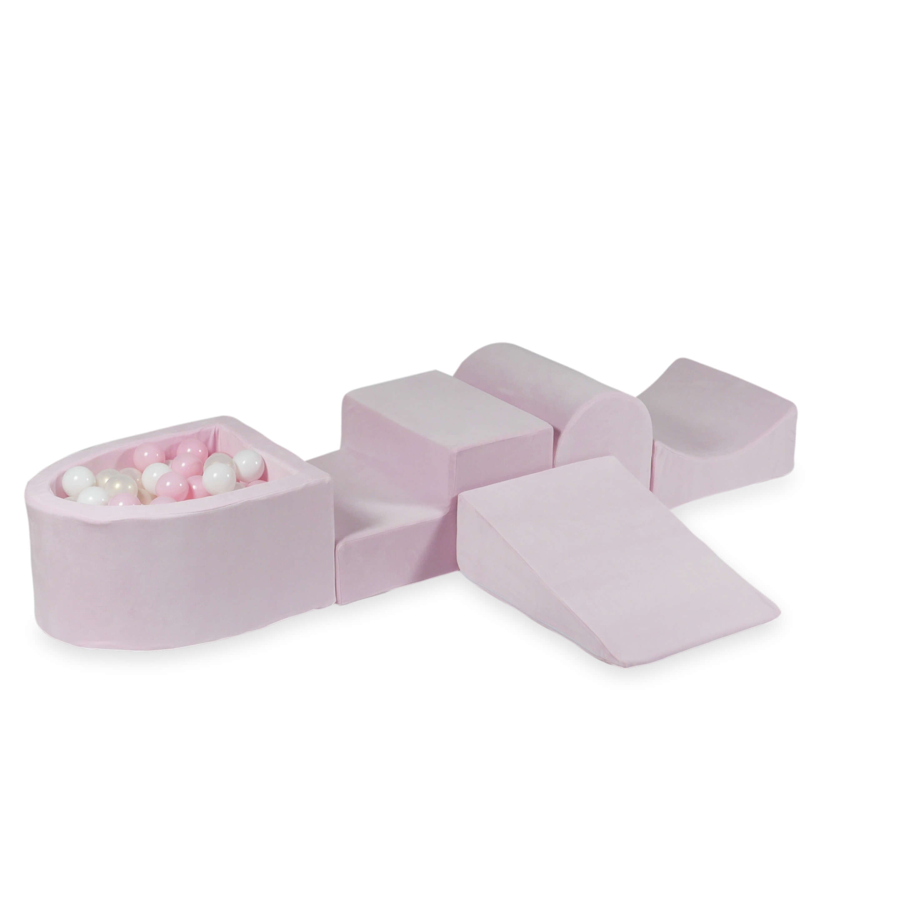 Foam play area with hill and micro velvet soft light pink pool + 100 balls