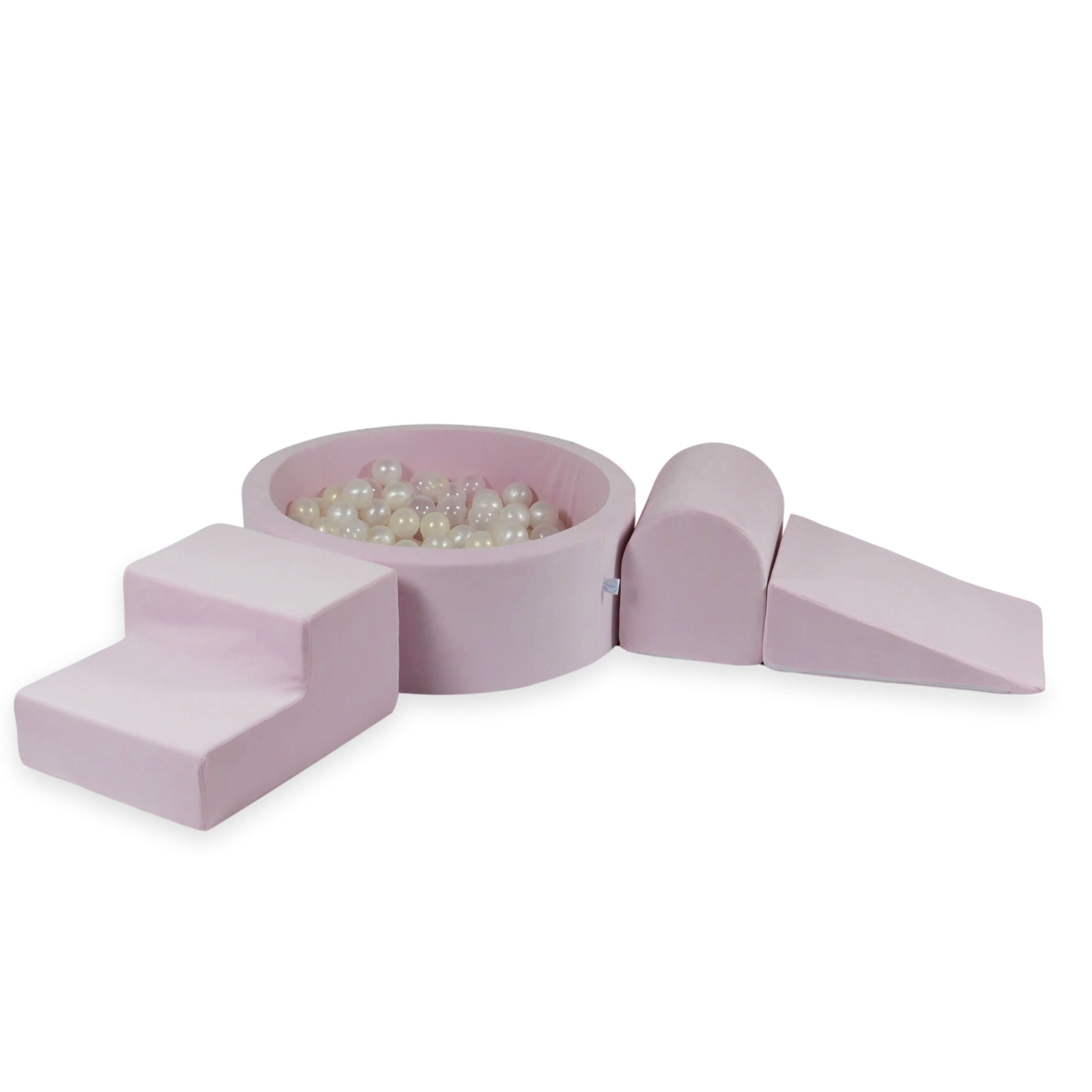Foam play area with round pool 90x30 velvet soft light pink + 200 balls
