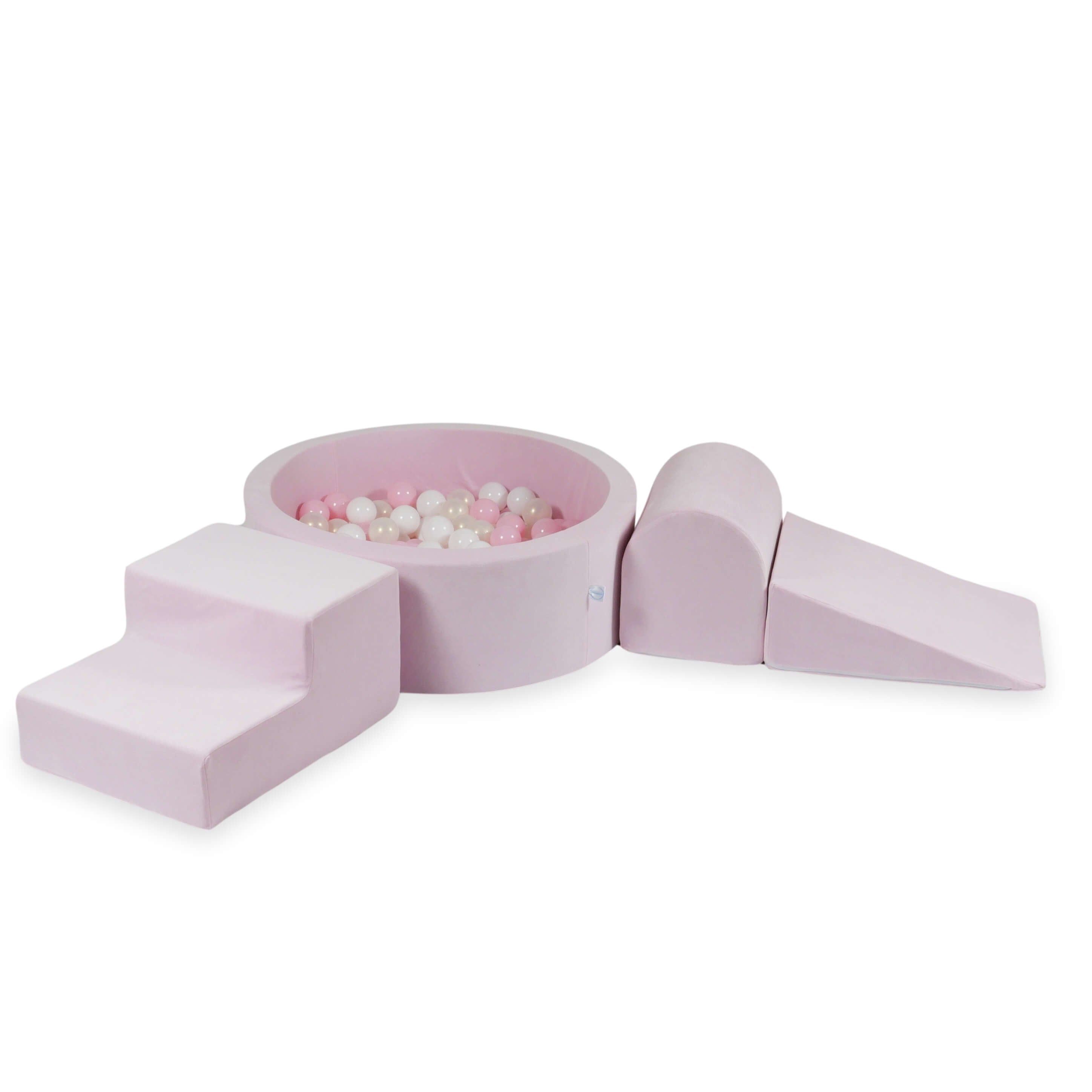Foam play area with round pool 90x30 velvet soft light pink + 200 balls